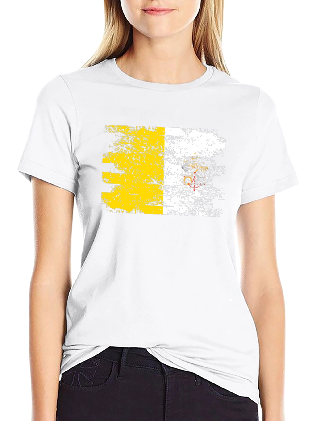 Vatican Flag Distressed Graphic Tee - Black