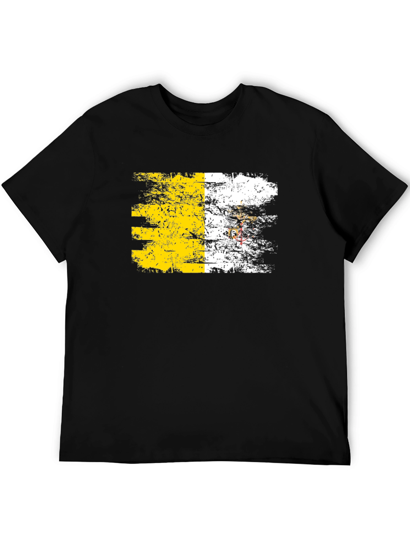 Vatican Flag Distressed Graphic Tee - Black