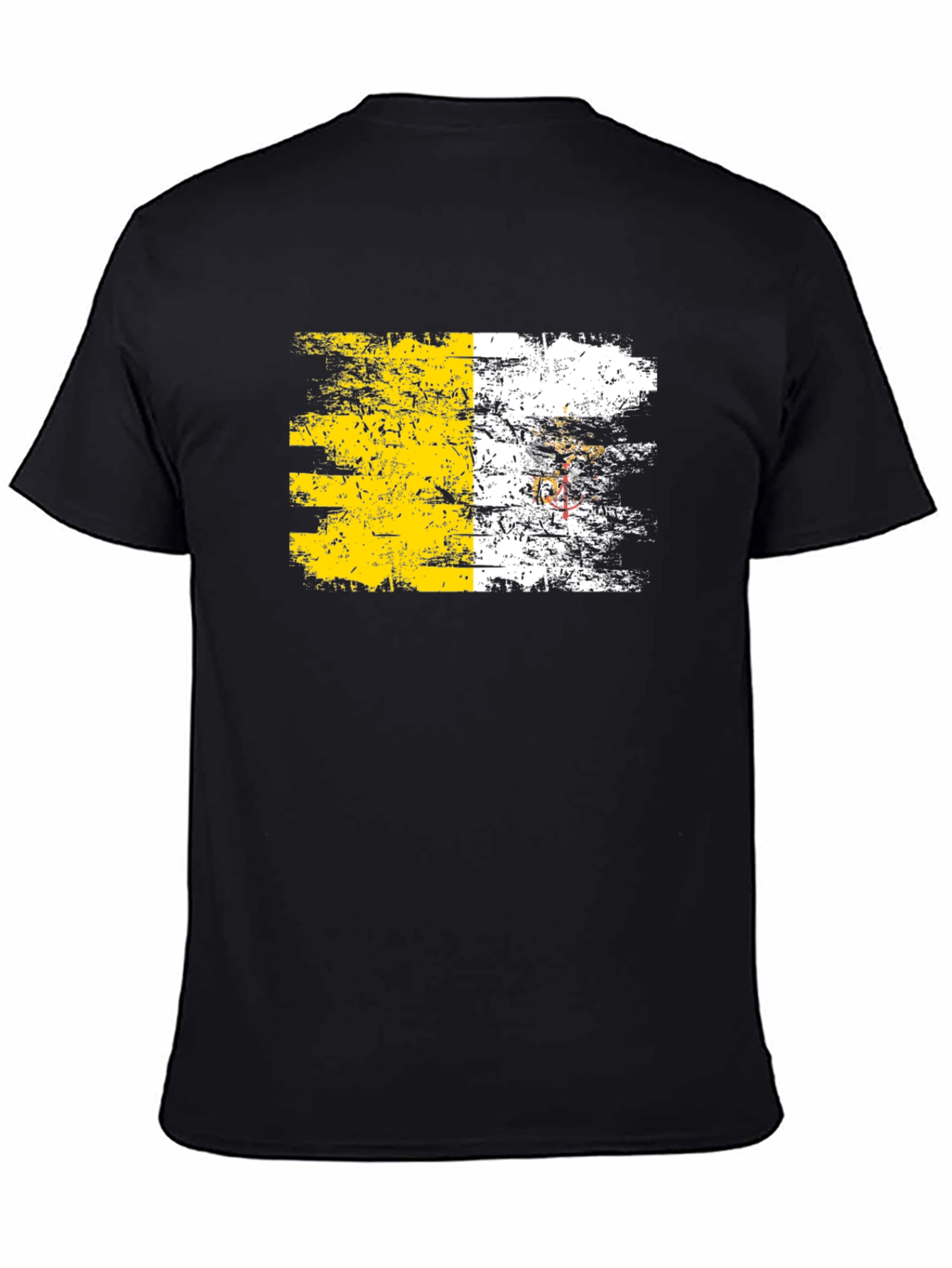 Vatican Flag Distressed Graphic Tee - Black