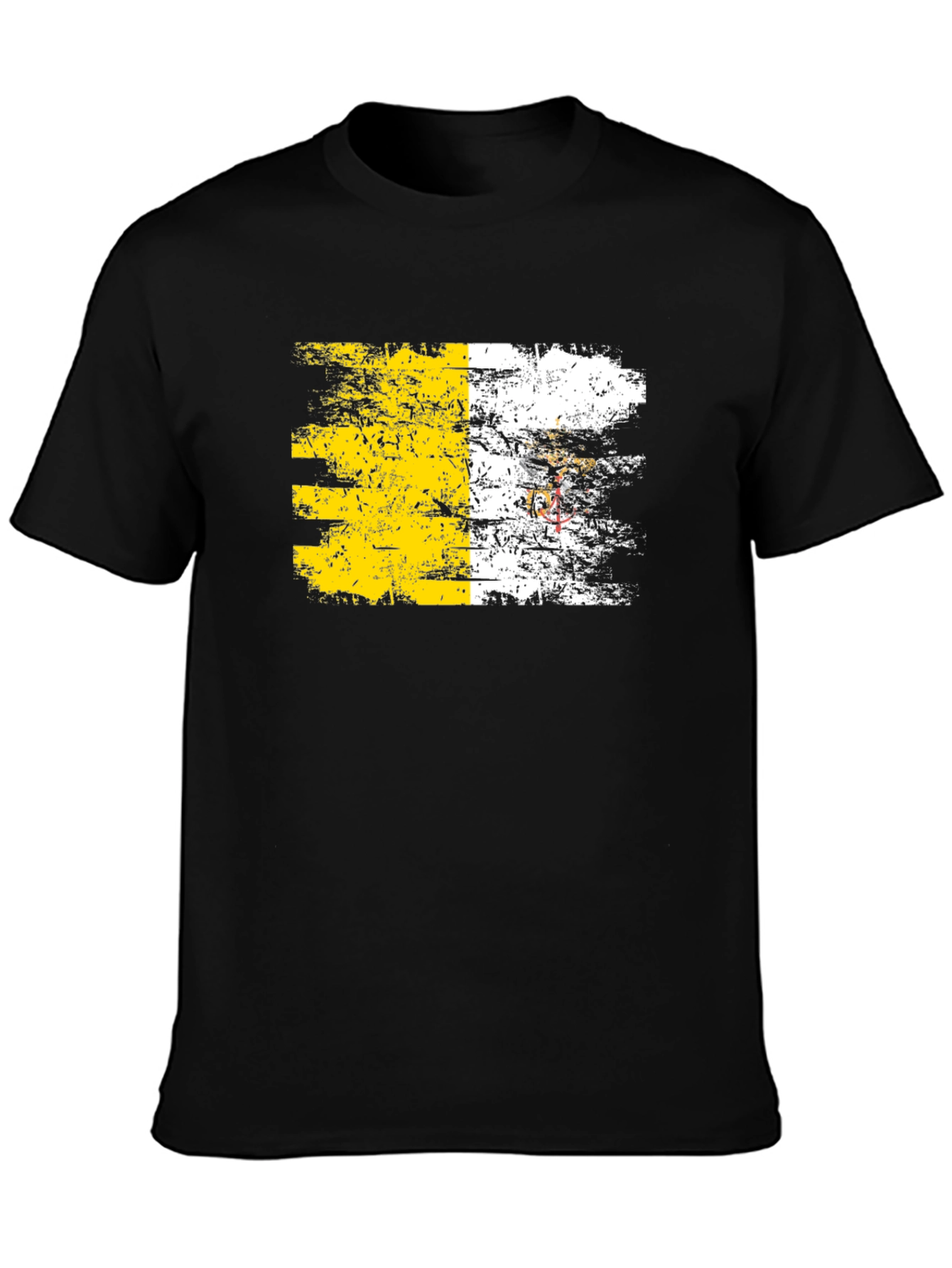 Vatican Flag Distressed Graphic Tee - Black