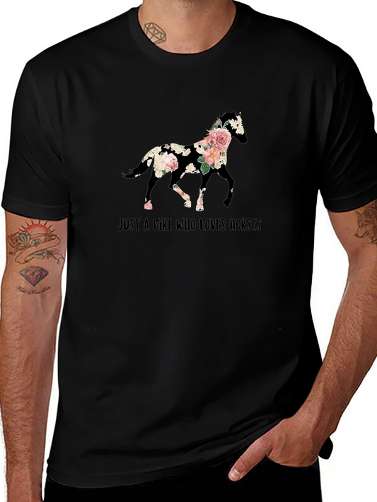 Floral Horse Graphic T-Shirt - Girl Who Loves Horses