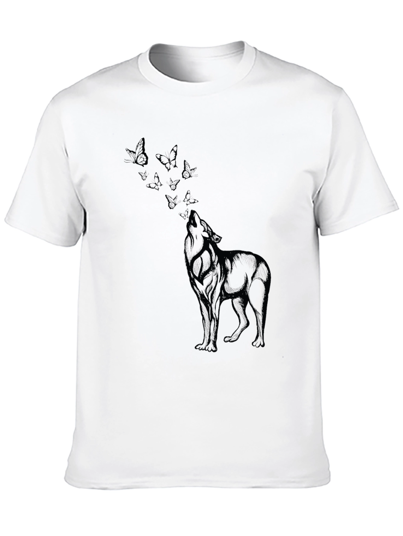 Wolf & Butterfly Graphic Tee - Black