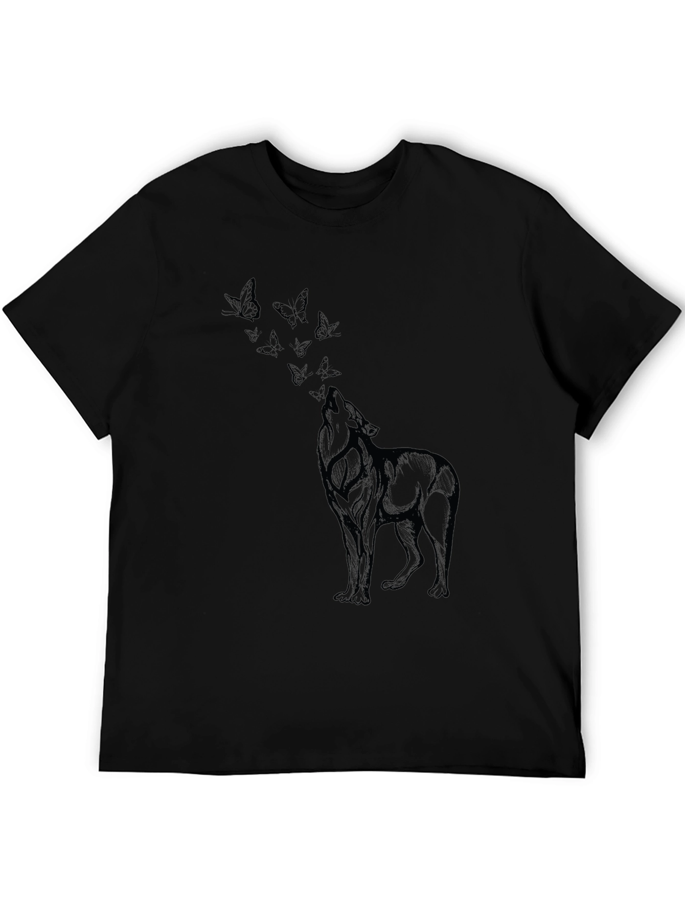 Wolf & Butterfly Graphic Tee - Black