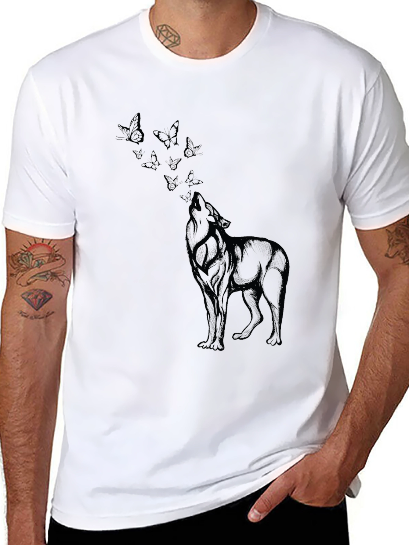 Wolf & Butterfly Graphic Tee - Black