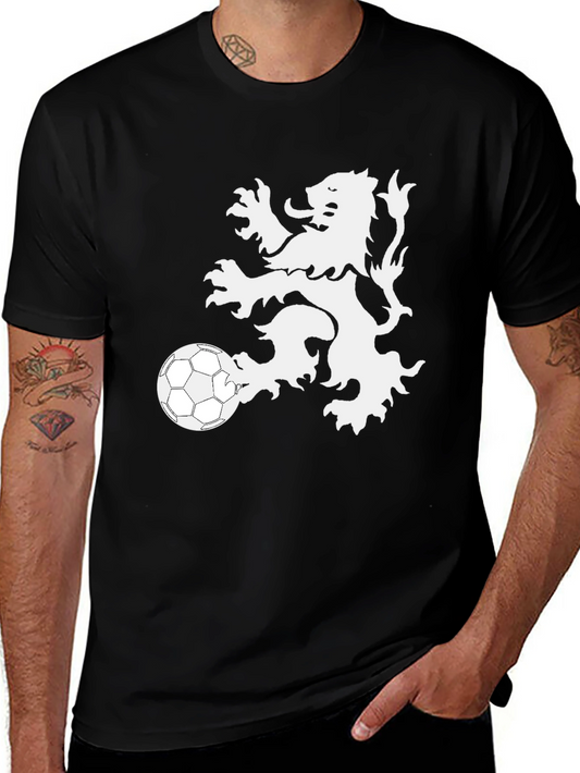Lion & Soccer Ball Graphic Tee - Stylish Mens Black T-Shirt