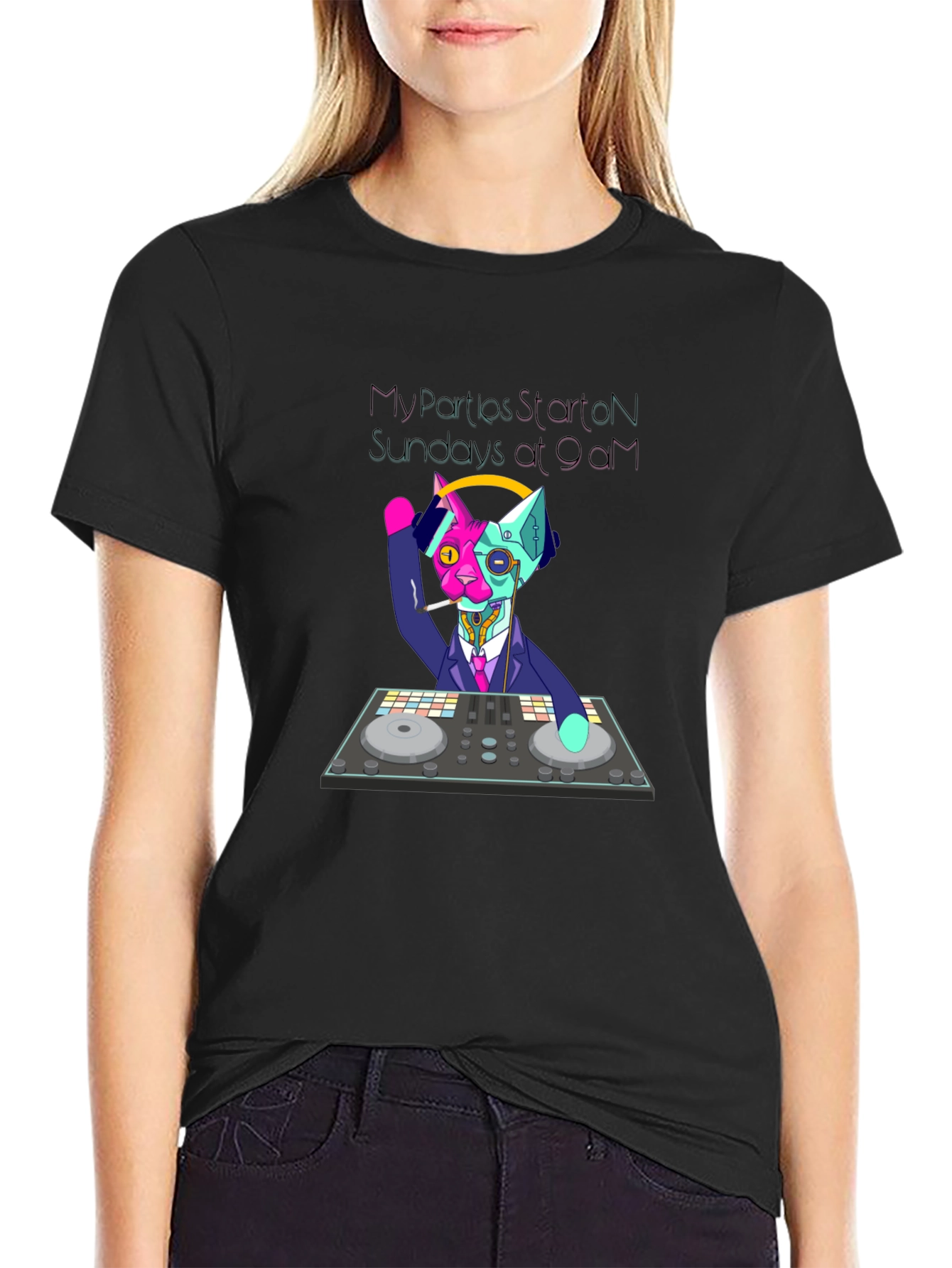 DJ Cat T-Shirt - My Parties Start on Sundays