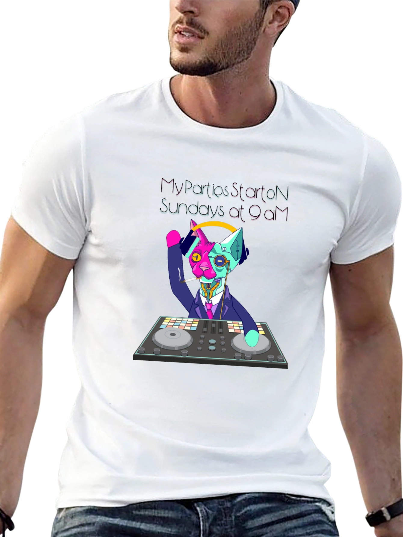 DJ Cat T-Shirt - My Parties Start on Sundays