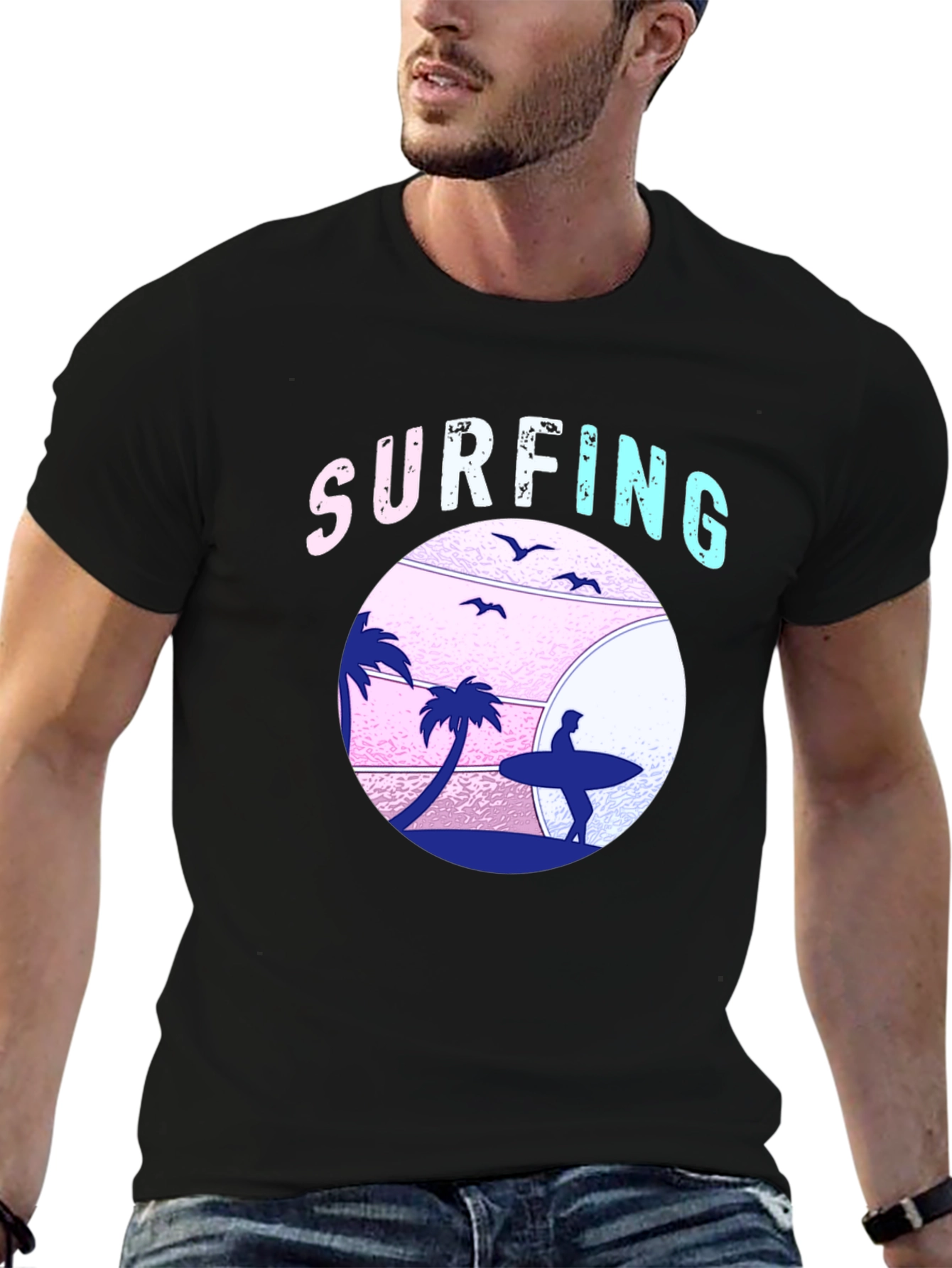Surfing Beach Graphic T-Shirt
