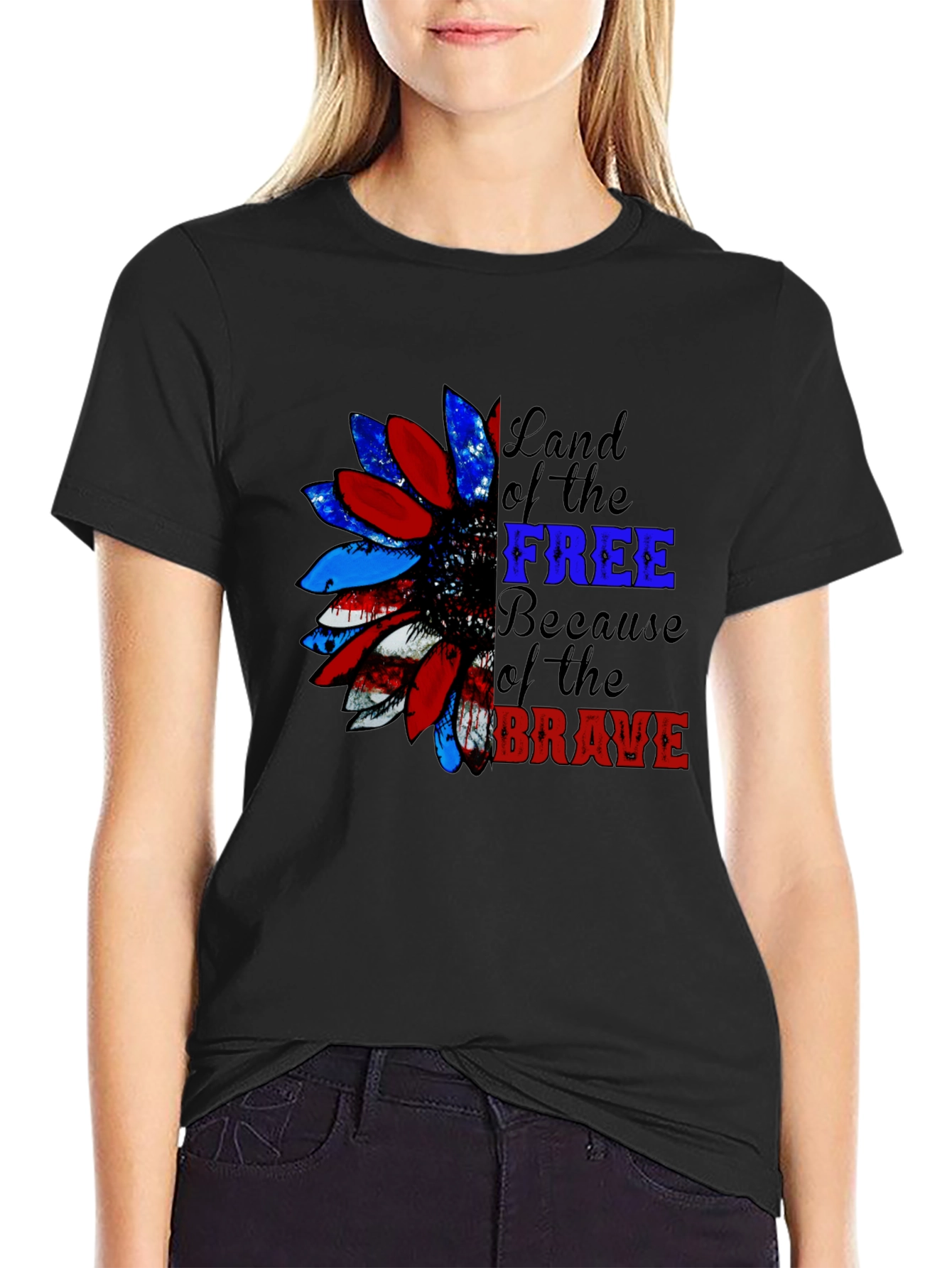 Patriotic Sunflower Graphic Tee - Land of the Free