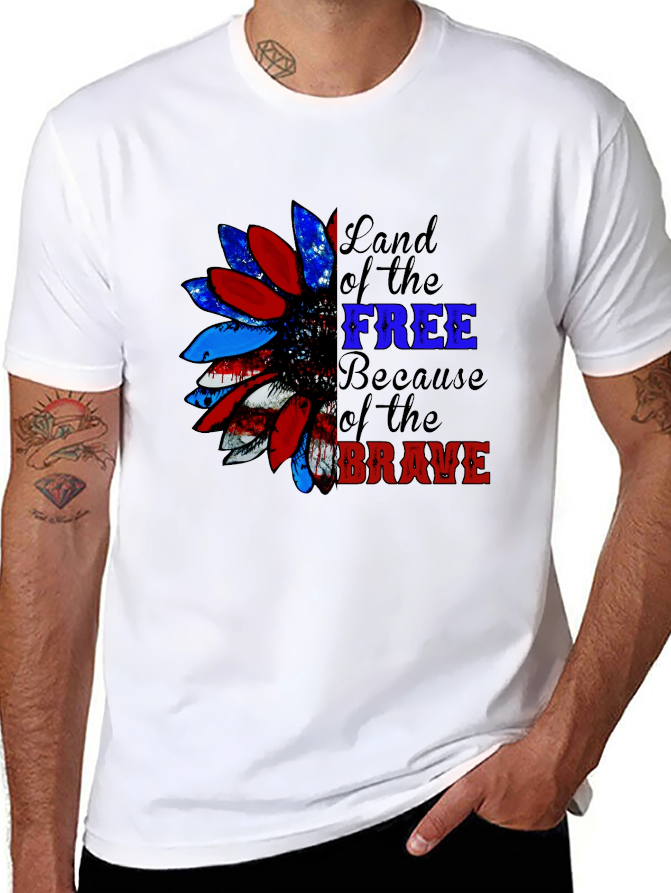 Patriotic Sunflower Graphic Tee - Land of the Free