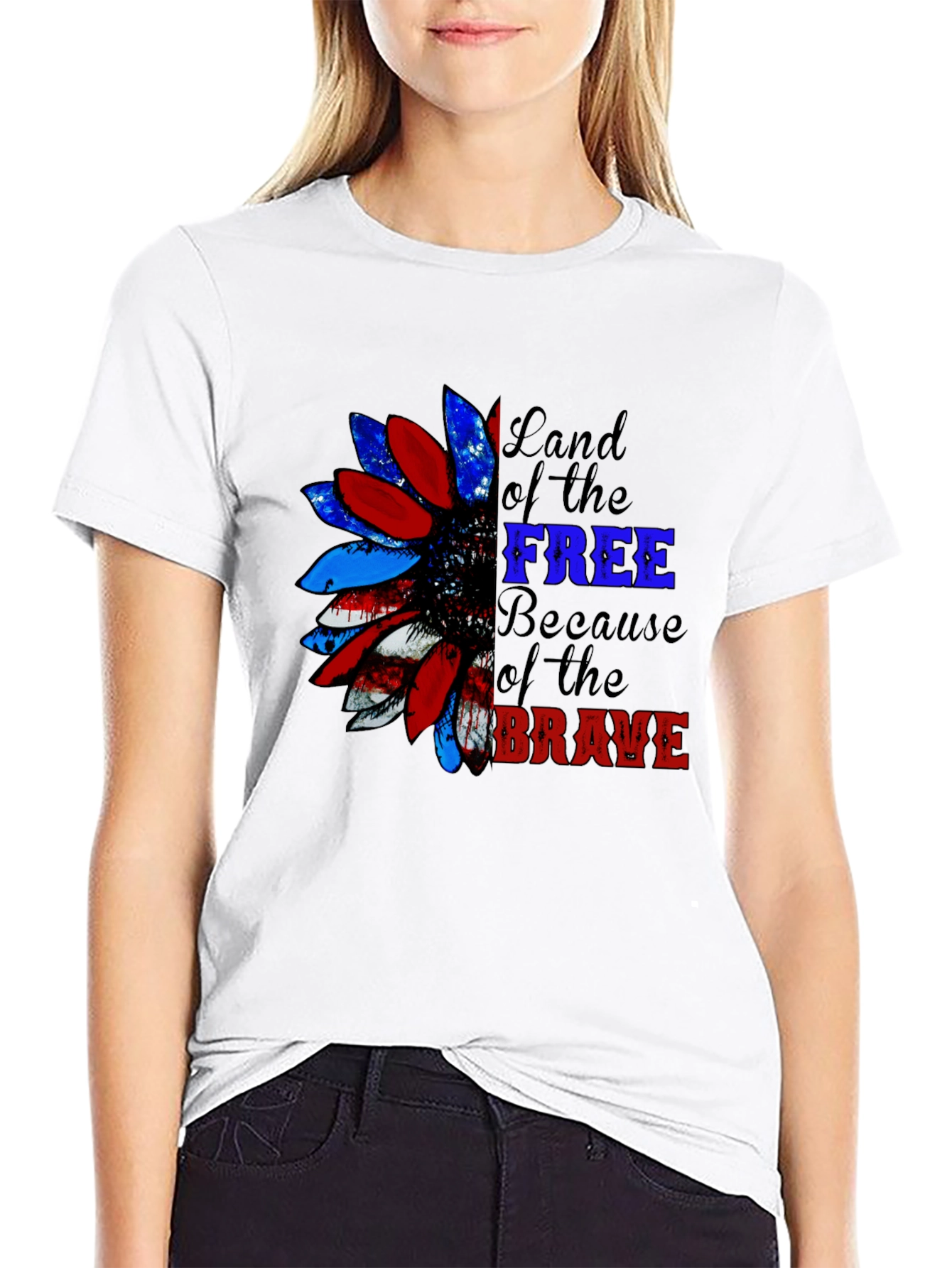 Patriotic Sunflower Graphic Tee - Land of the Free