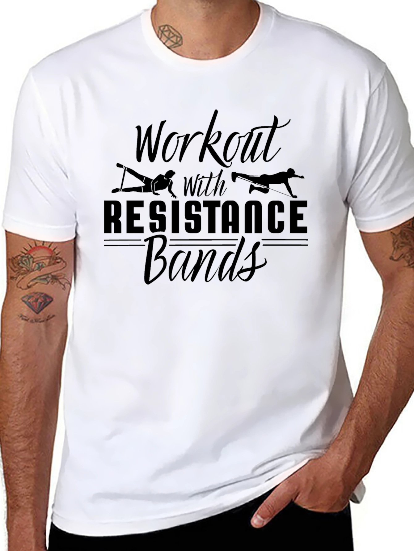 Workout with Resistance Bands Black T-Shirt