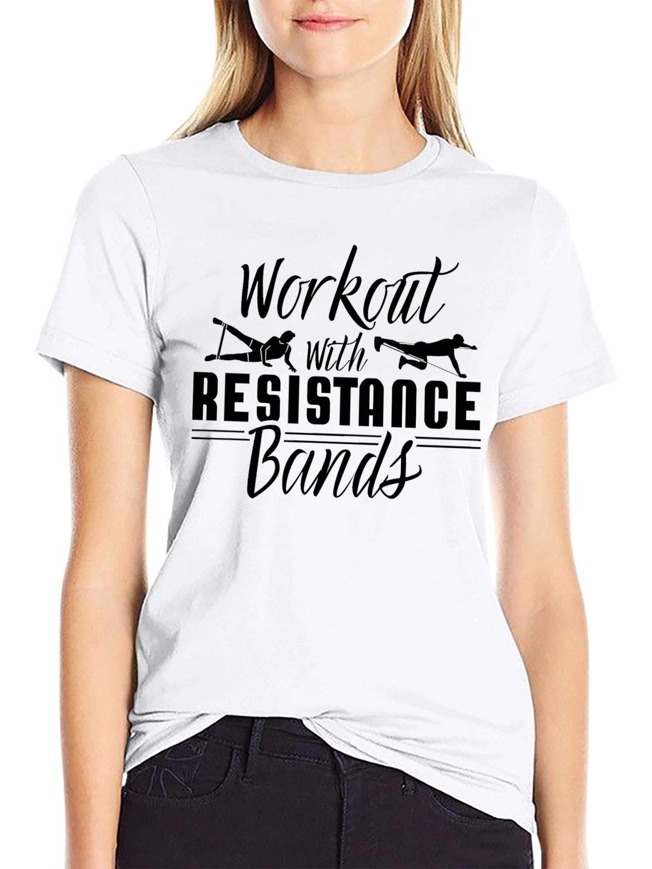 Workout with Resistance Bands Black T-Shirt