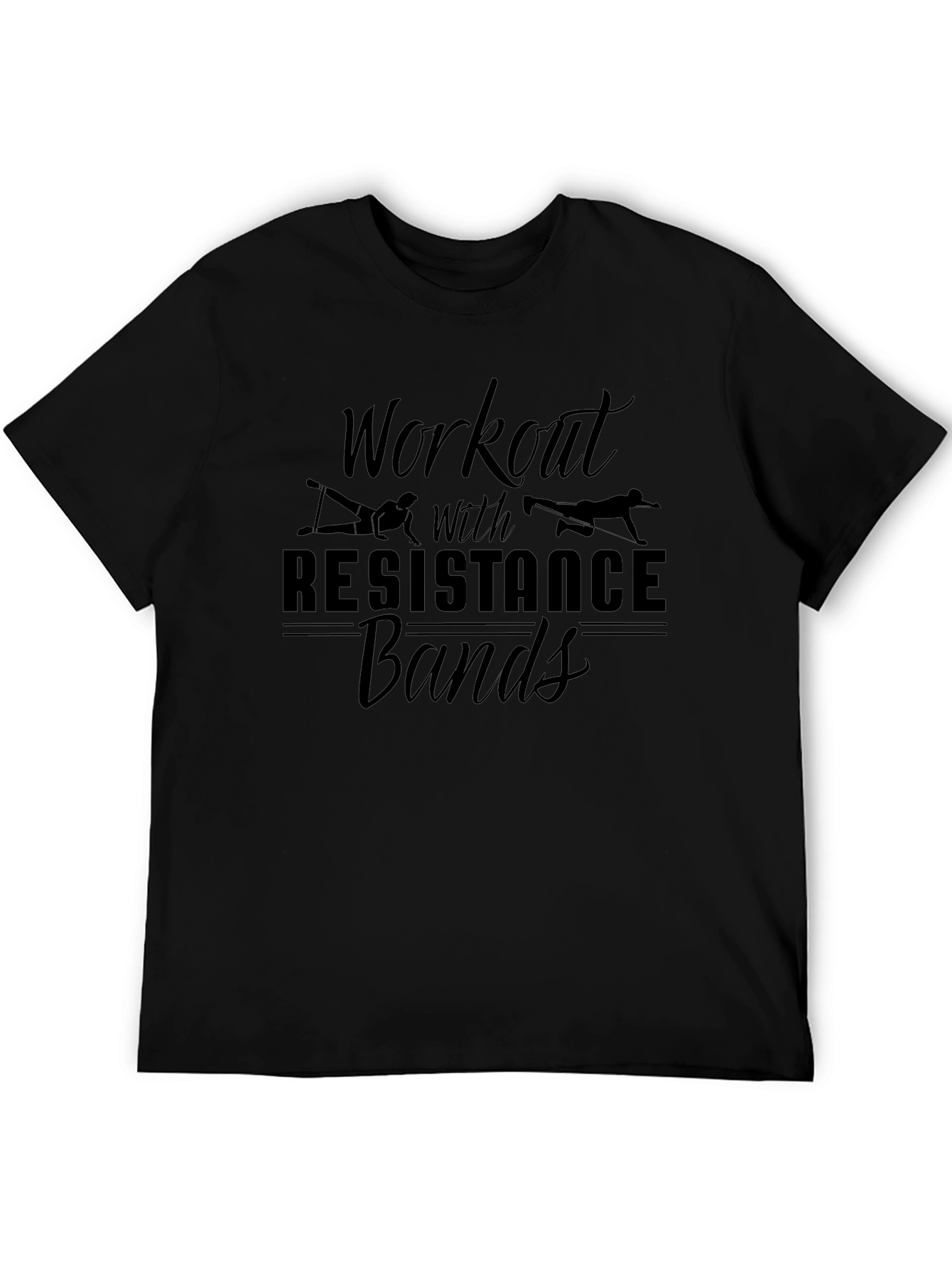 Workout with Resistance Bands Black T-Shirt