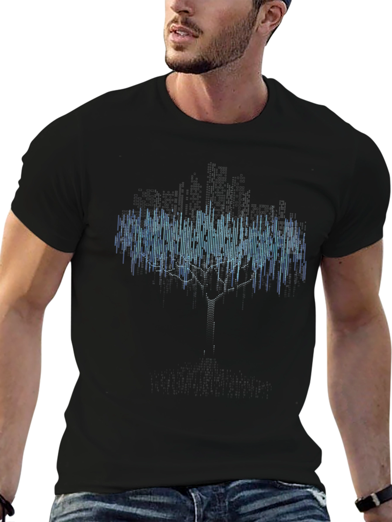 Digital Tree Black T-Shirt - Modern Graphic Tee