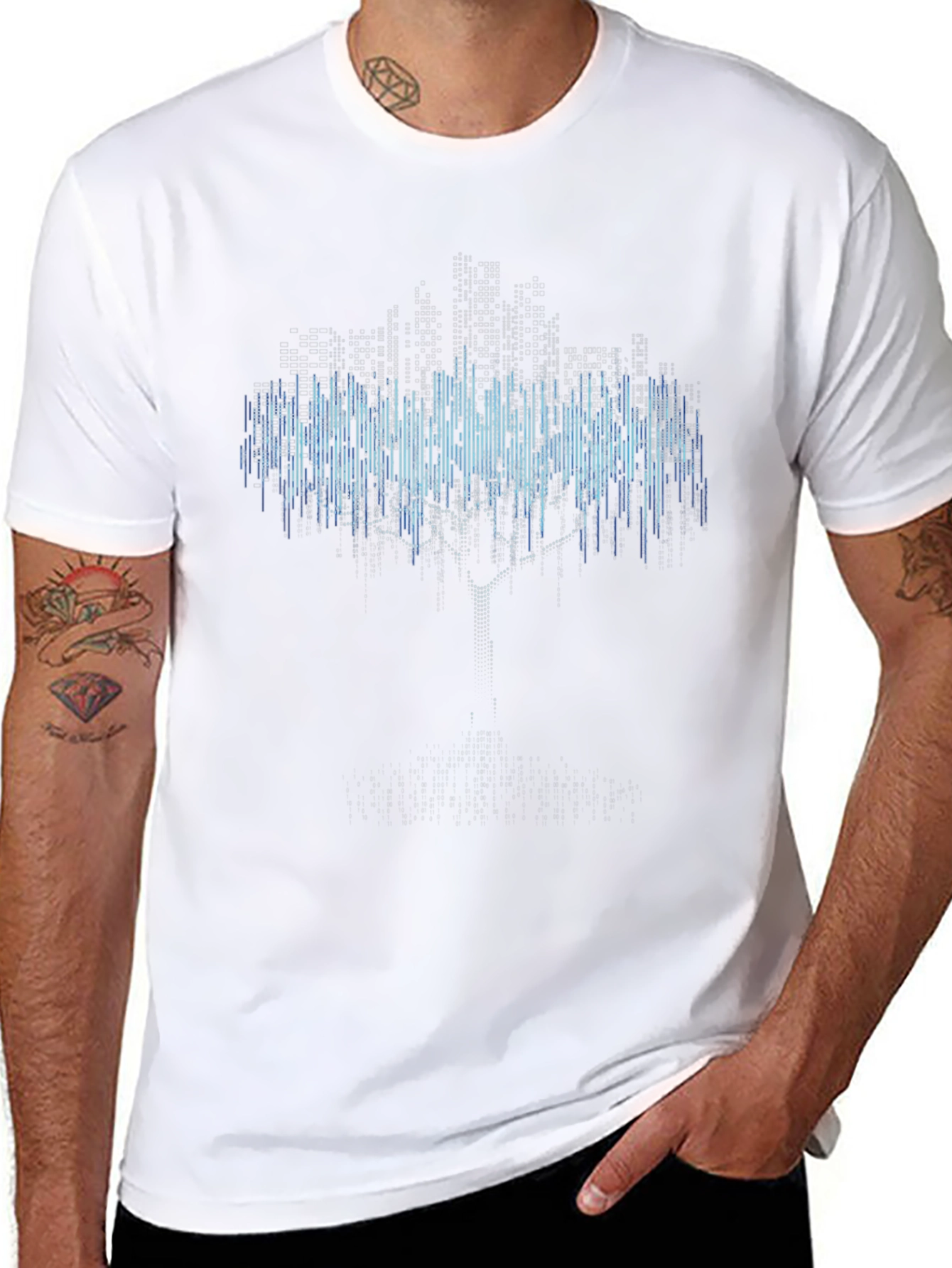 Digital Tree Black T-Shirt - Modern Graphic Tee