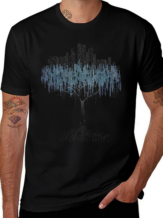 Digital Tree Black T-Shirt - Modern Graphic Tee