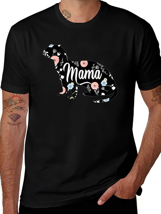 Floral Mama Ferret Graphic Tee - Black Cotton Shirt
