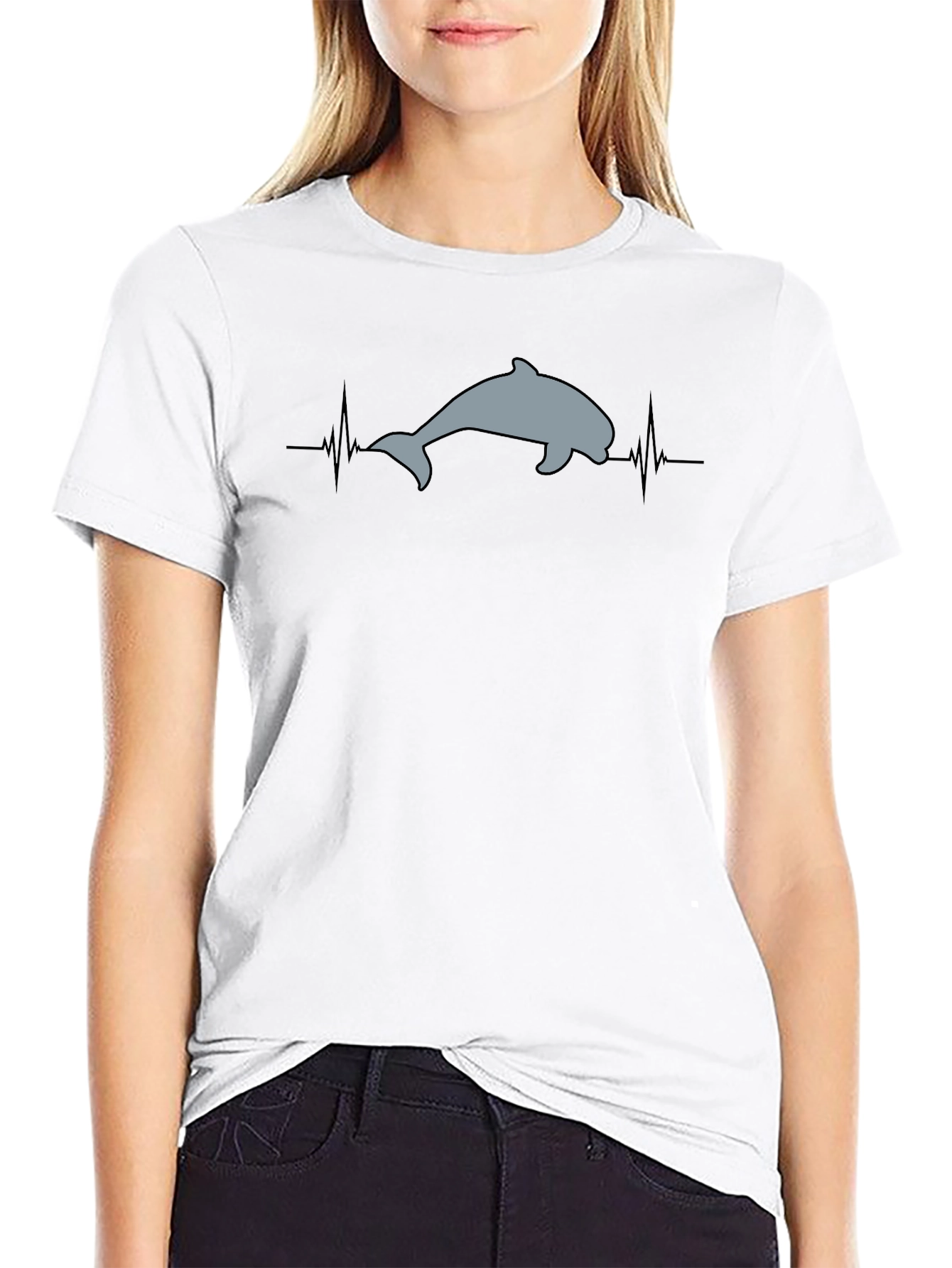 Dolphin Heartbeat T-Shirt - Black Cotton Tee