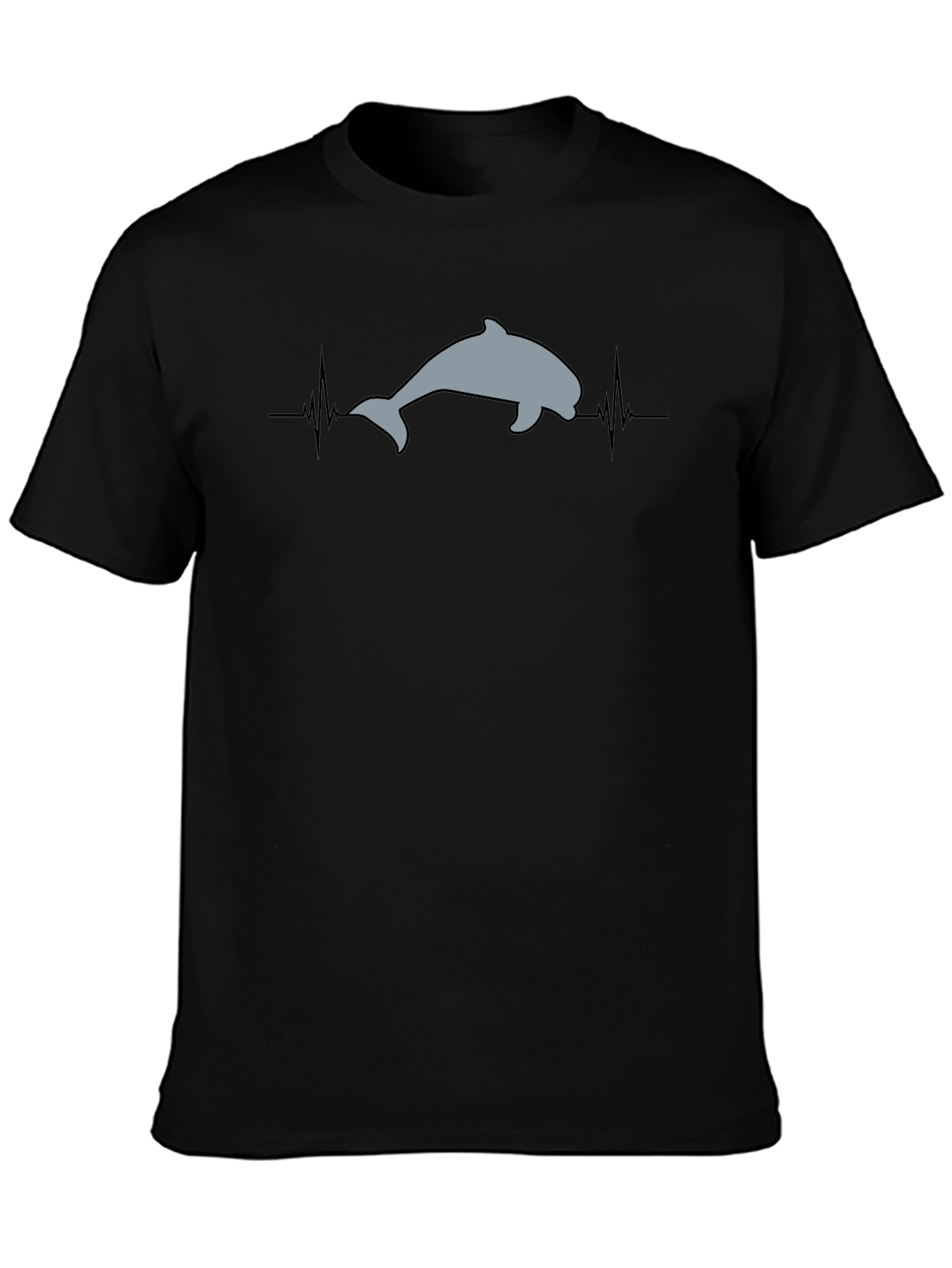 Dolphin Heartbeat T-Shirt - Black Cotton Tee