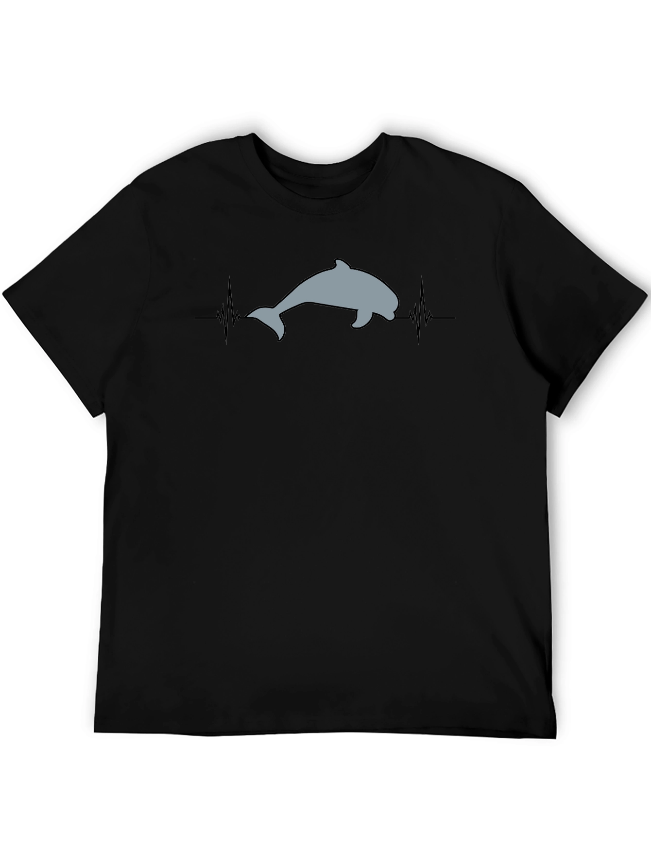 Dolphin Heartbeat T-Shirt - Black Cotton Tee