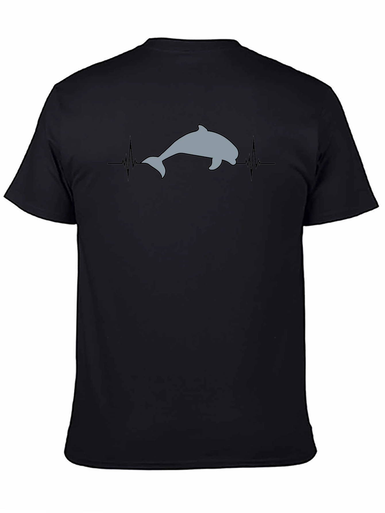 Dolphin Heartbeat T-Shirt - Black Cotton Tee
