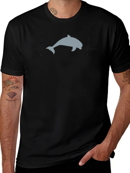 Dolphin Heartbeat T-Shirt - Black Cotton Tee
