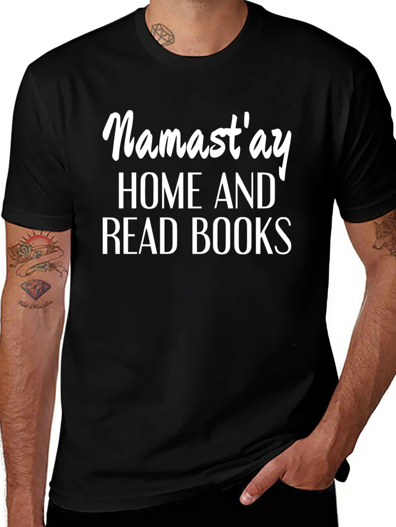 Namastay Home And Read Books Black T-Shirt