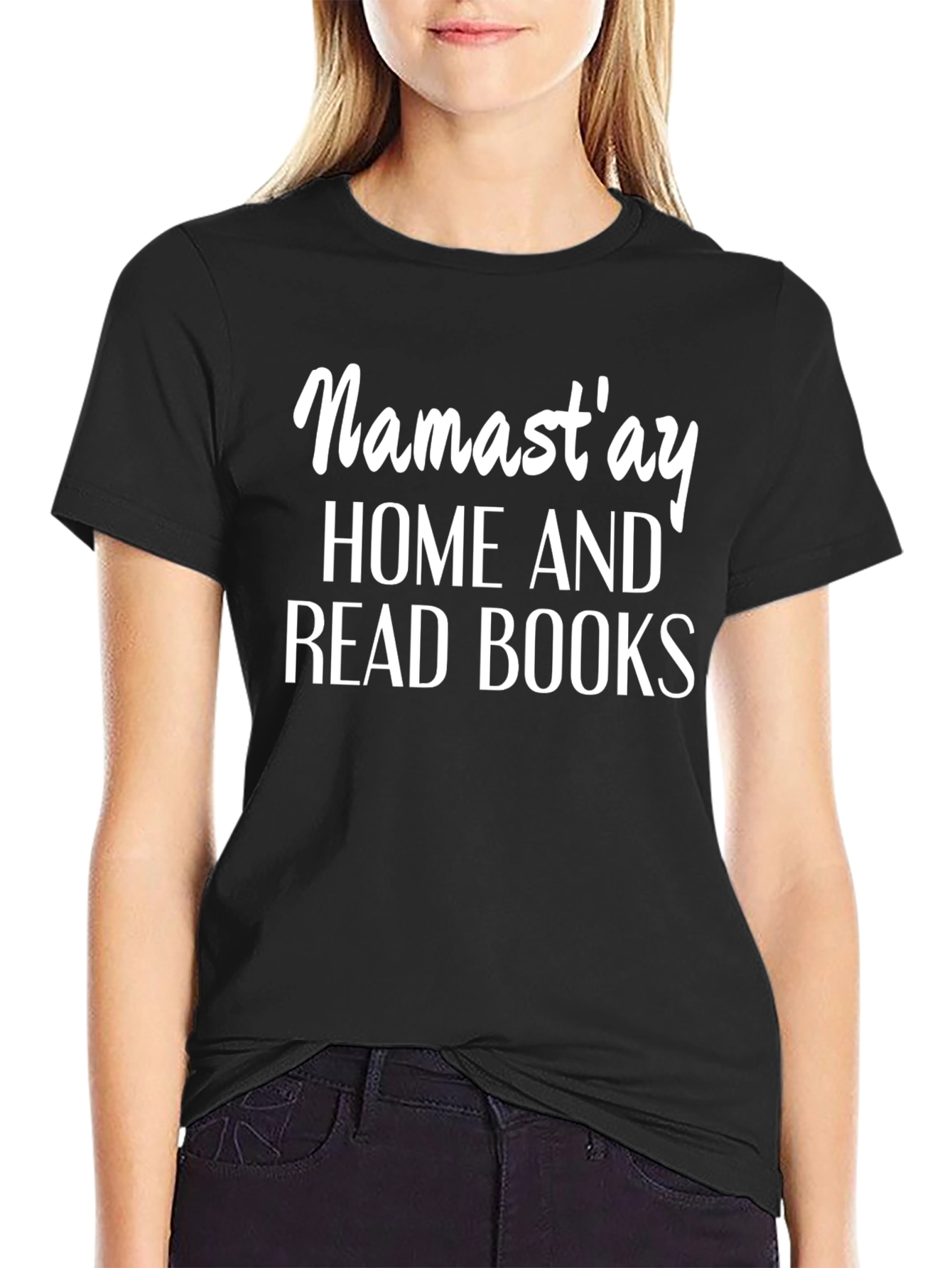 Namastay Home And Read Books Black T-Shirt