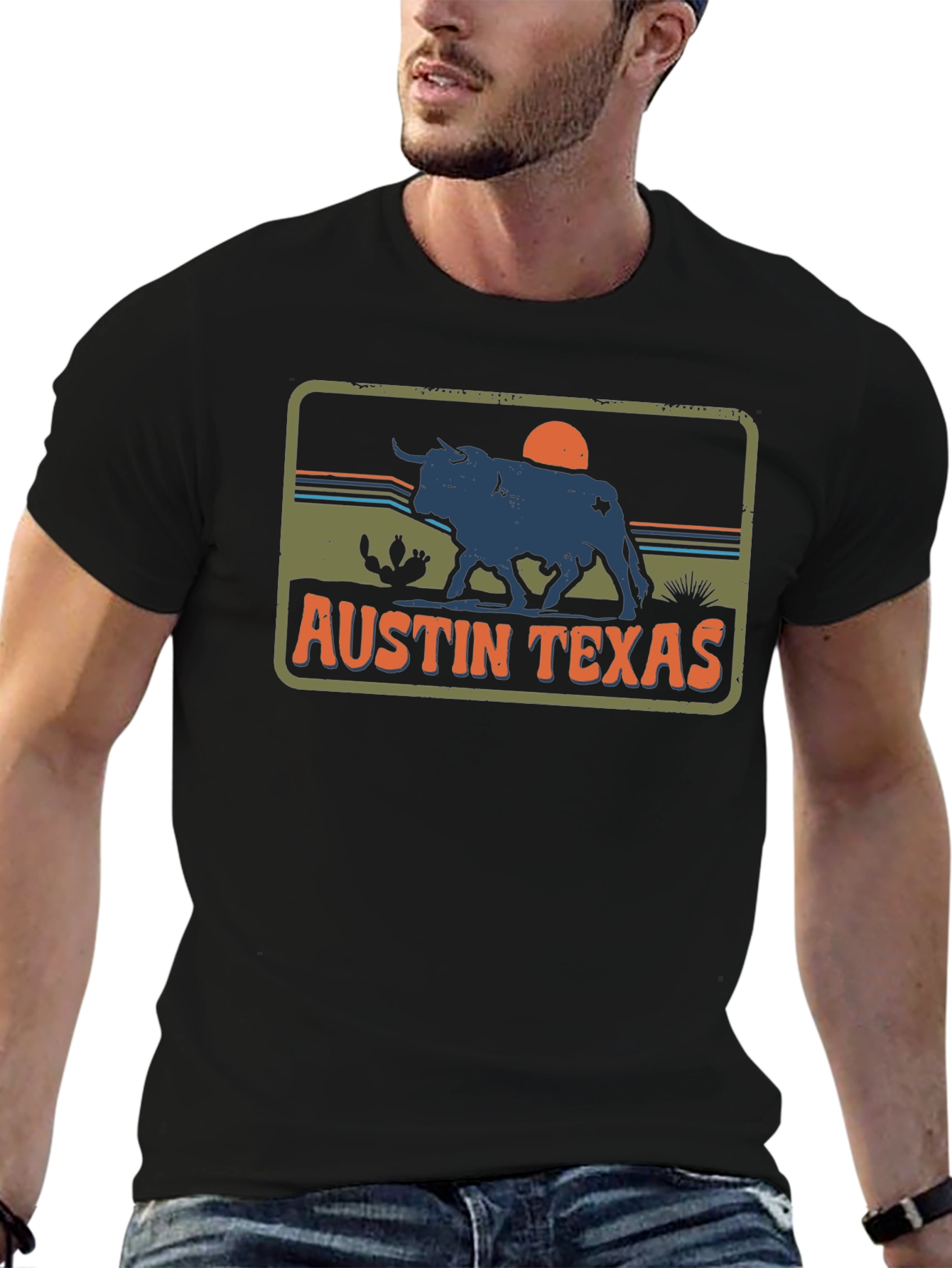 Austin Texas Bull Graphic Tee - Retro Style T-Shirt