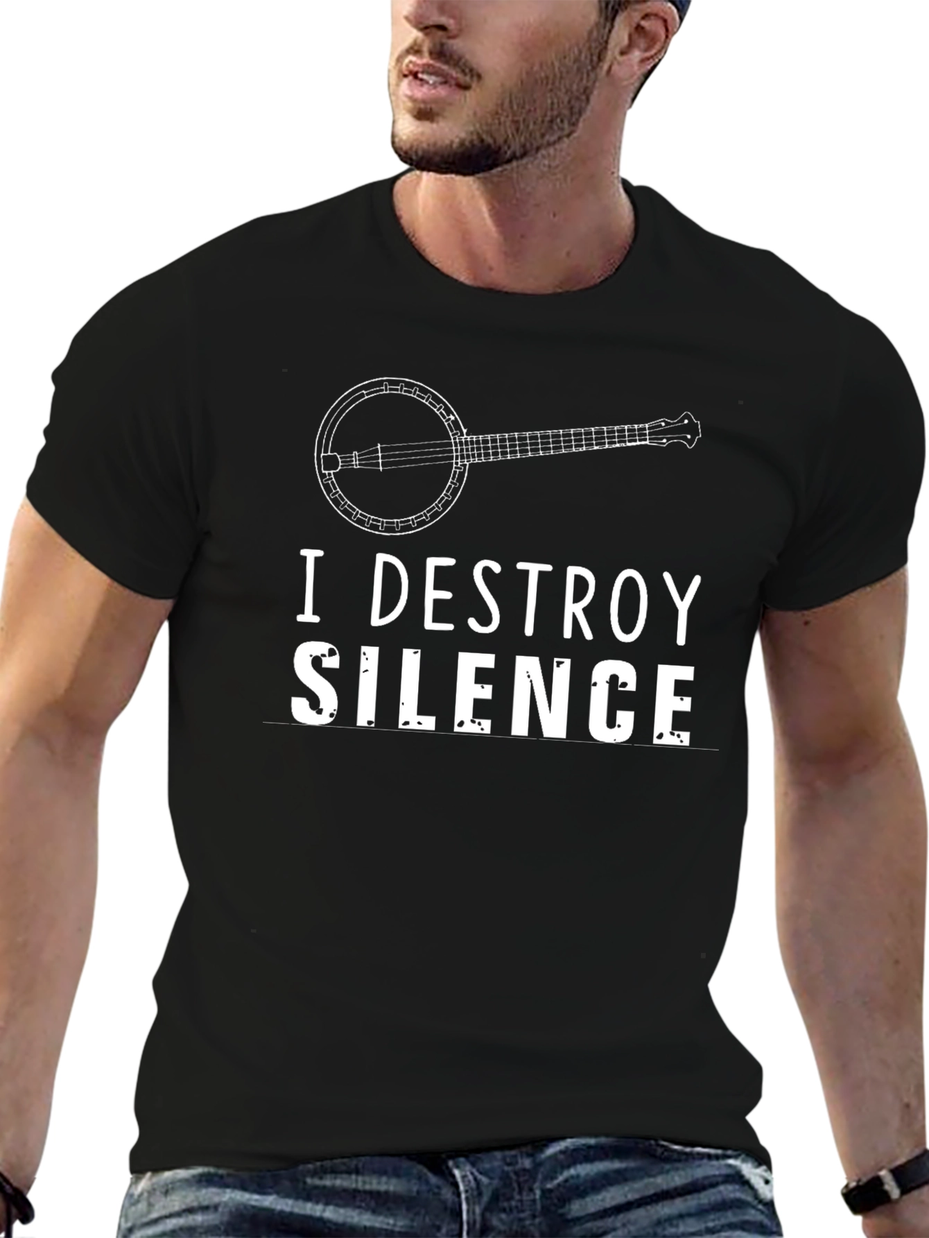 I Destroy Silence Banjo Black T-Shirt