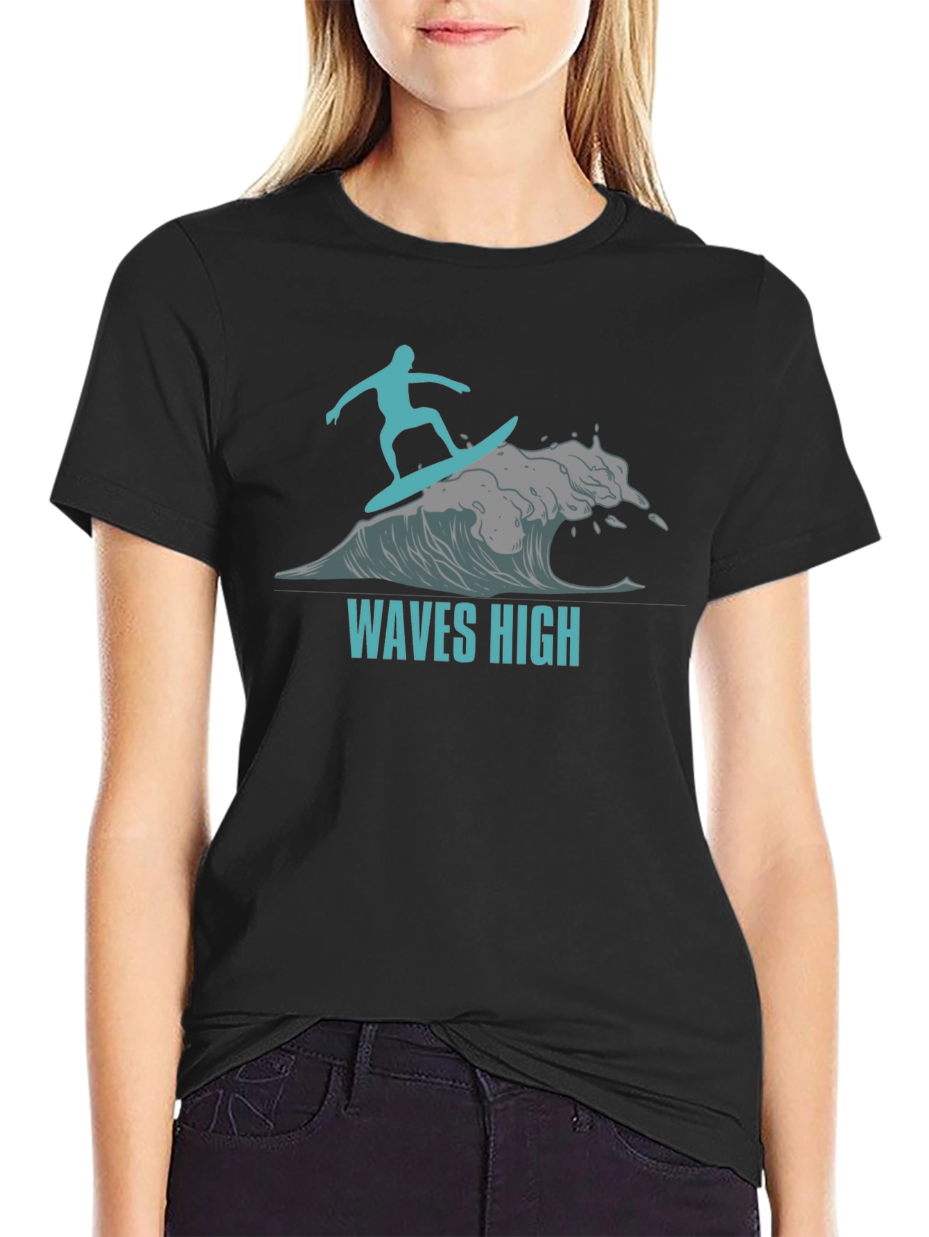 Waves High Surfer Graphic T-Shirt - Black