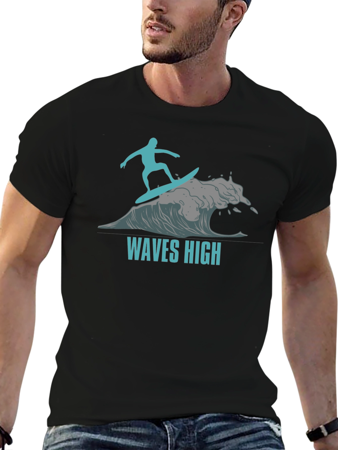 Waves High Surfer Graphic T-Shirt - Black
