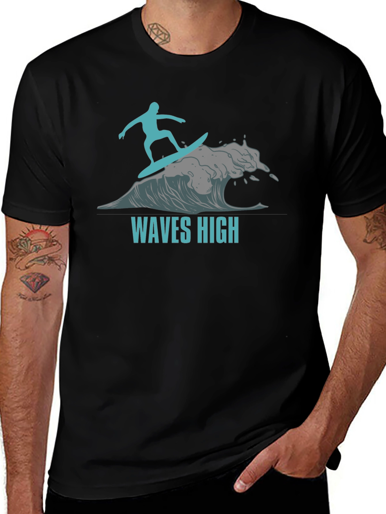 Waves High Surfer Graphic T-Shirt - Black