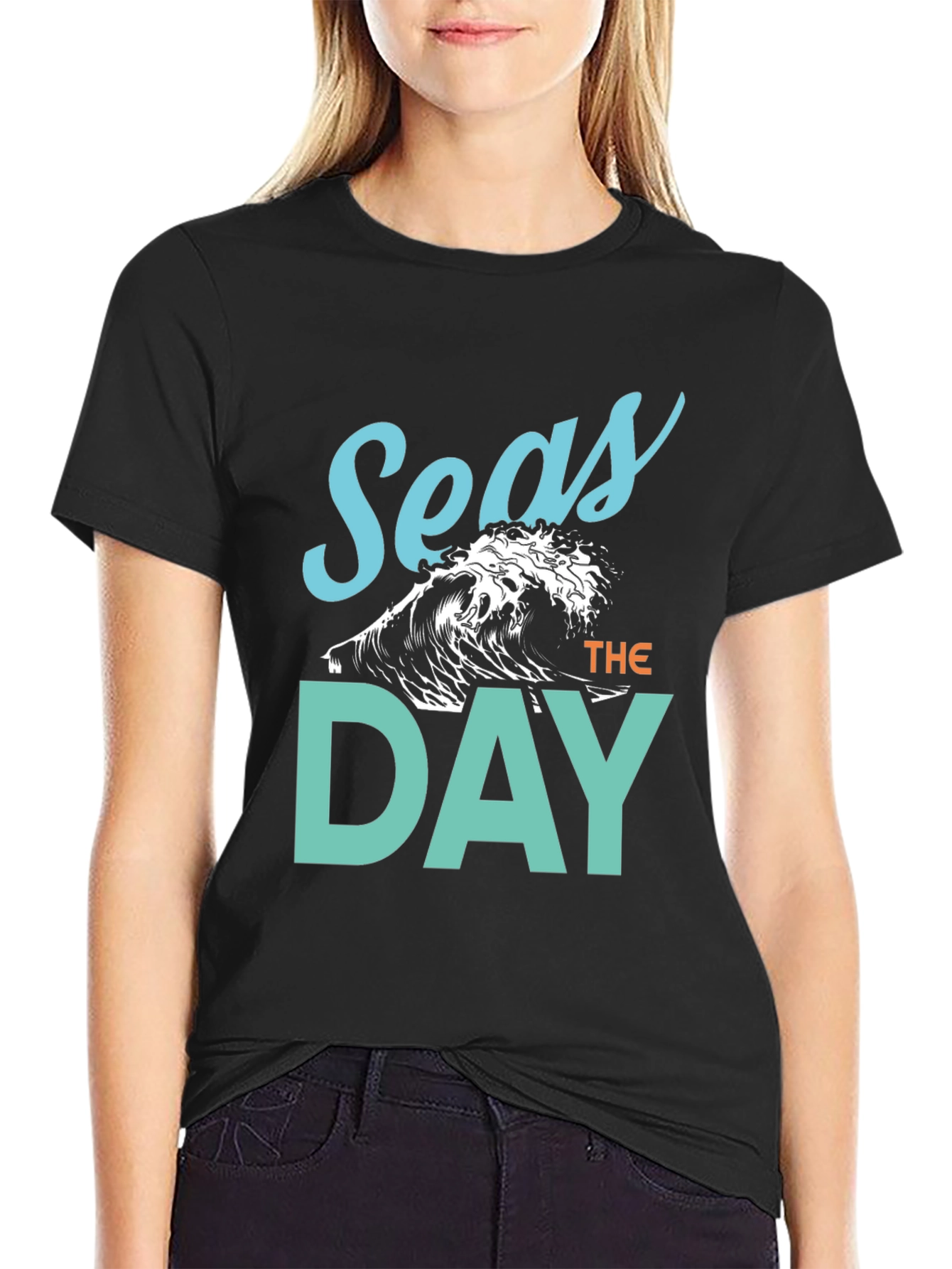 Seas The Day Graphic Tee - Black Cotton T-Shirt