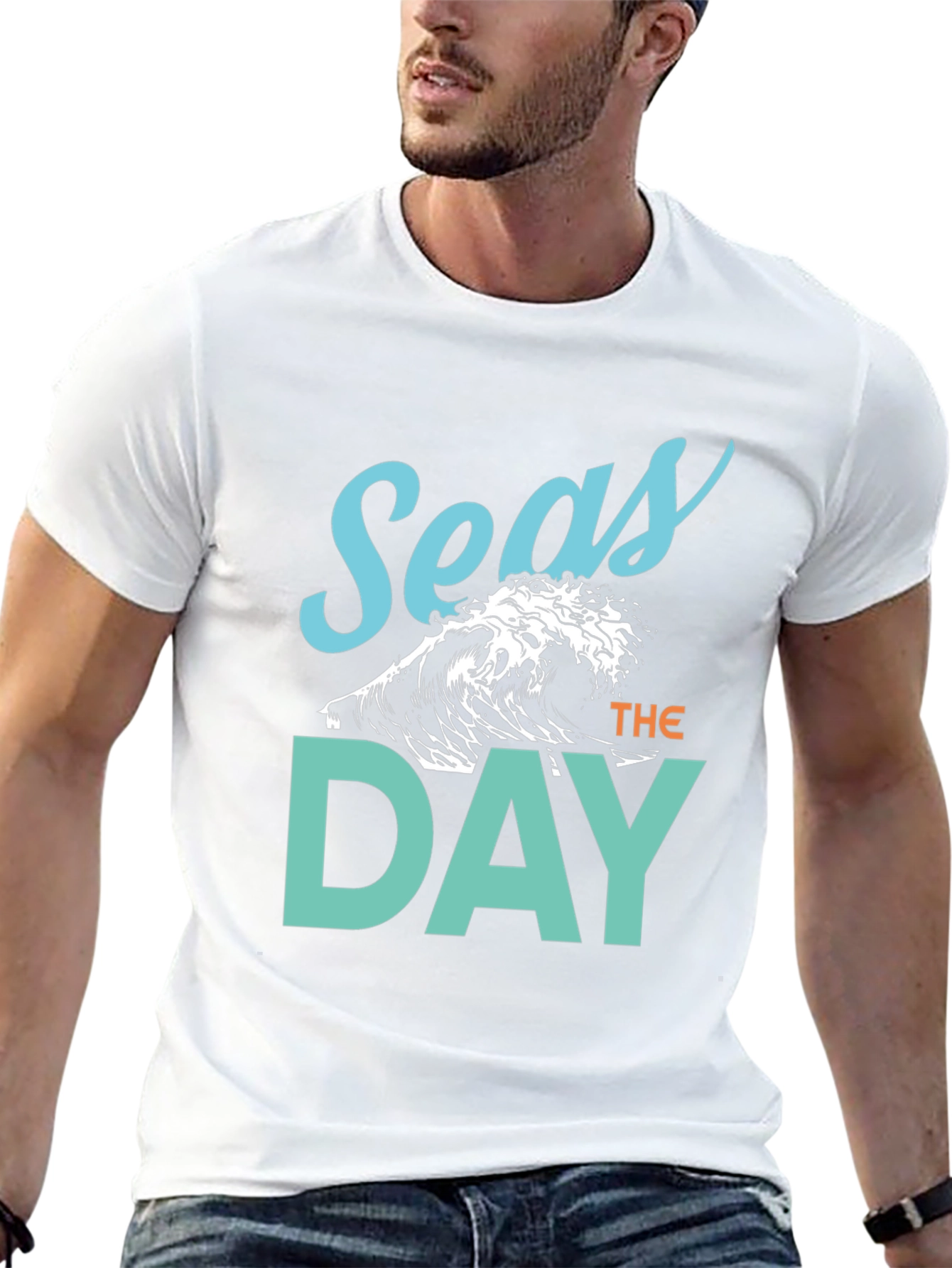 Seas The Day Graphic Tee - Black Cotton T-Shirt