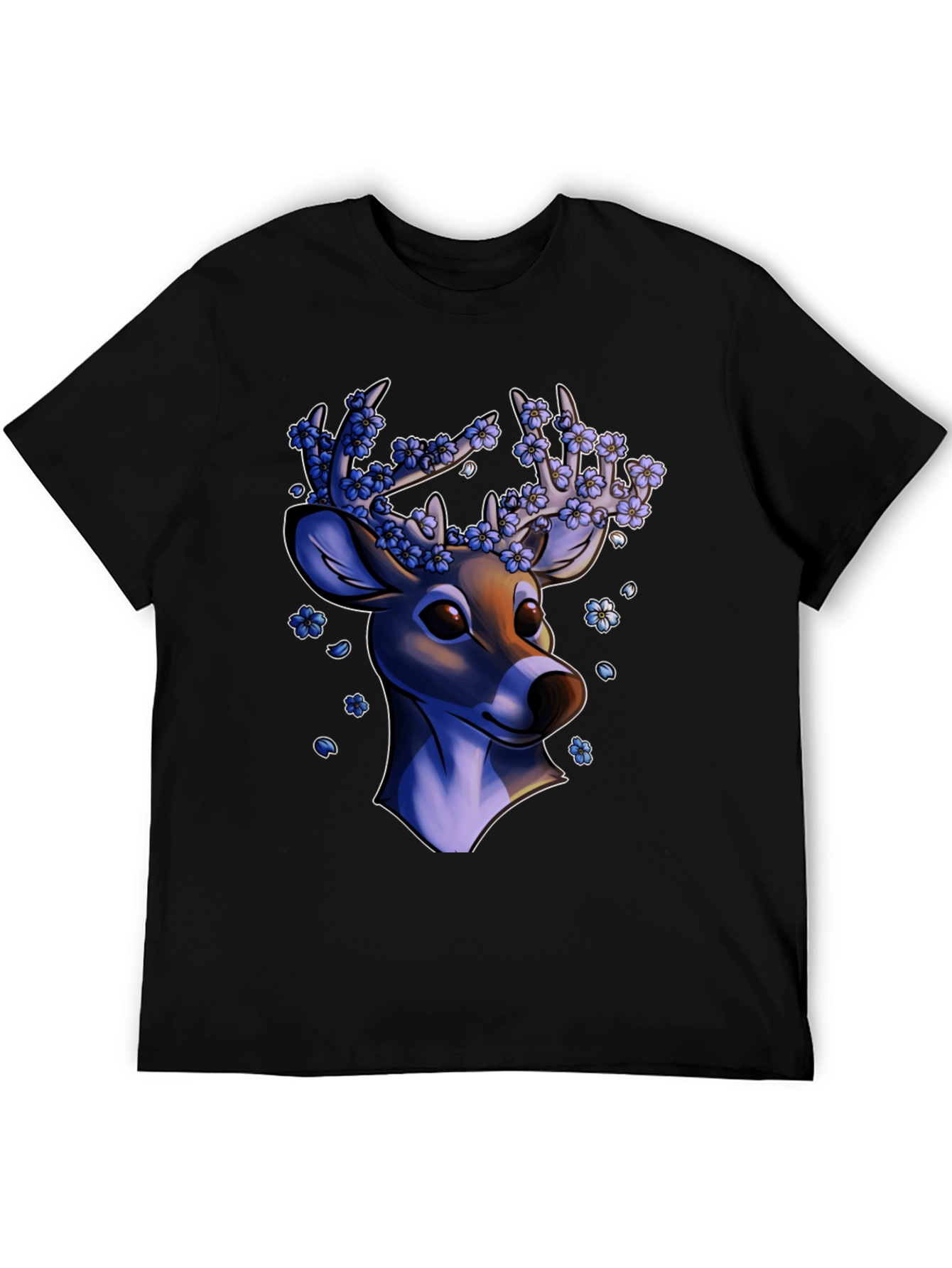Floral Deer Graphic Tee - Black Unisex T-Shirt