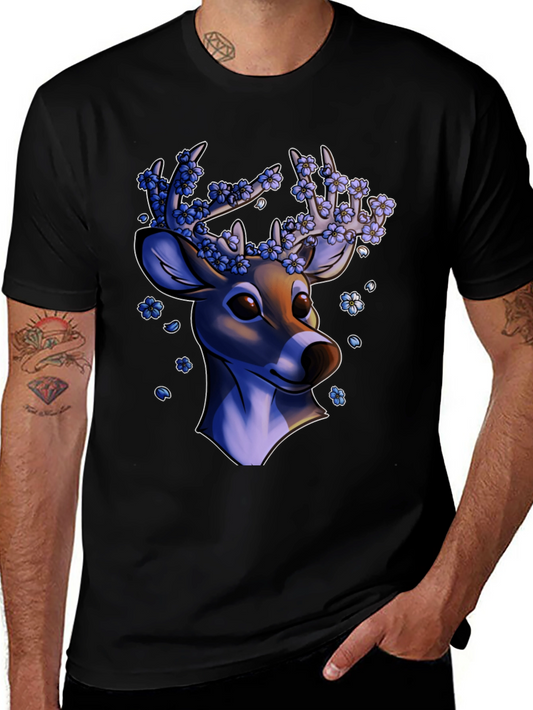 Floral Deer Graphic Tee - Black Unisex T-Shirt
