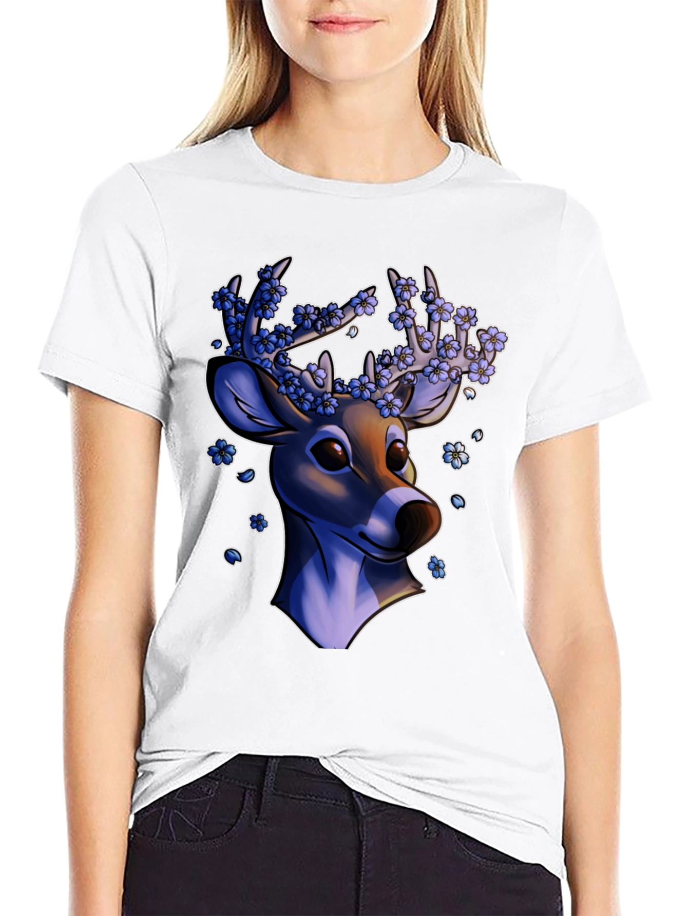Floral Deer Graphic Tee - Black Unisex T-Shirt