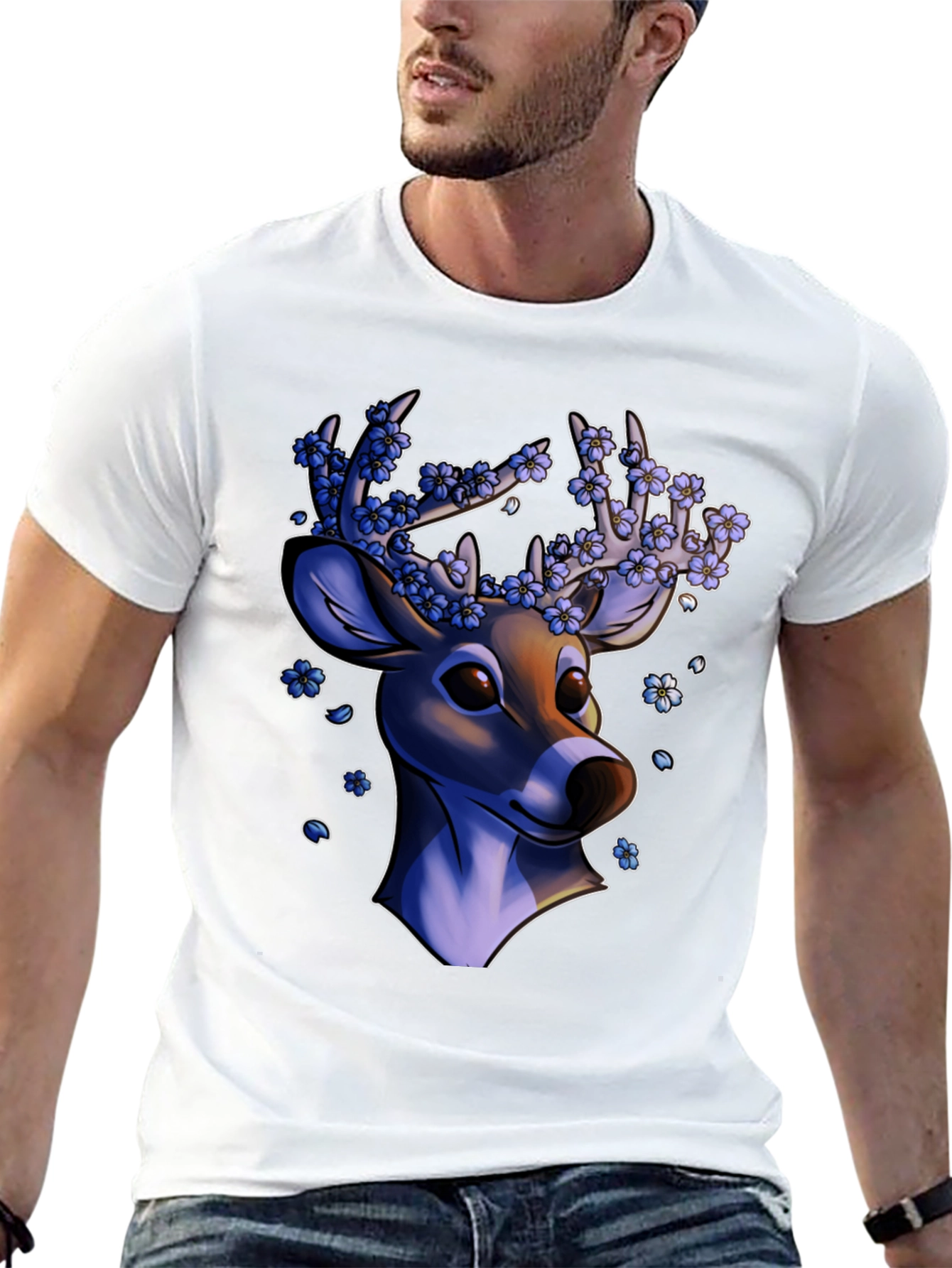 Floral Deer Graphic Tee - Black Unisex T-Shirt
