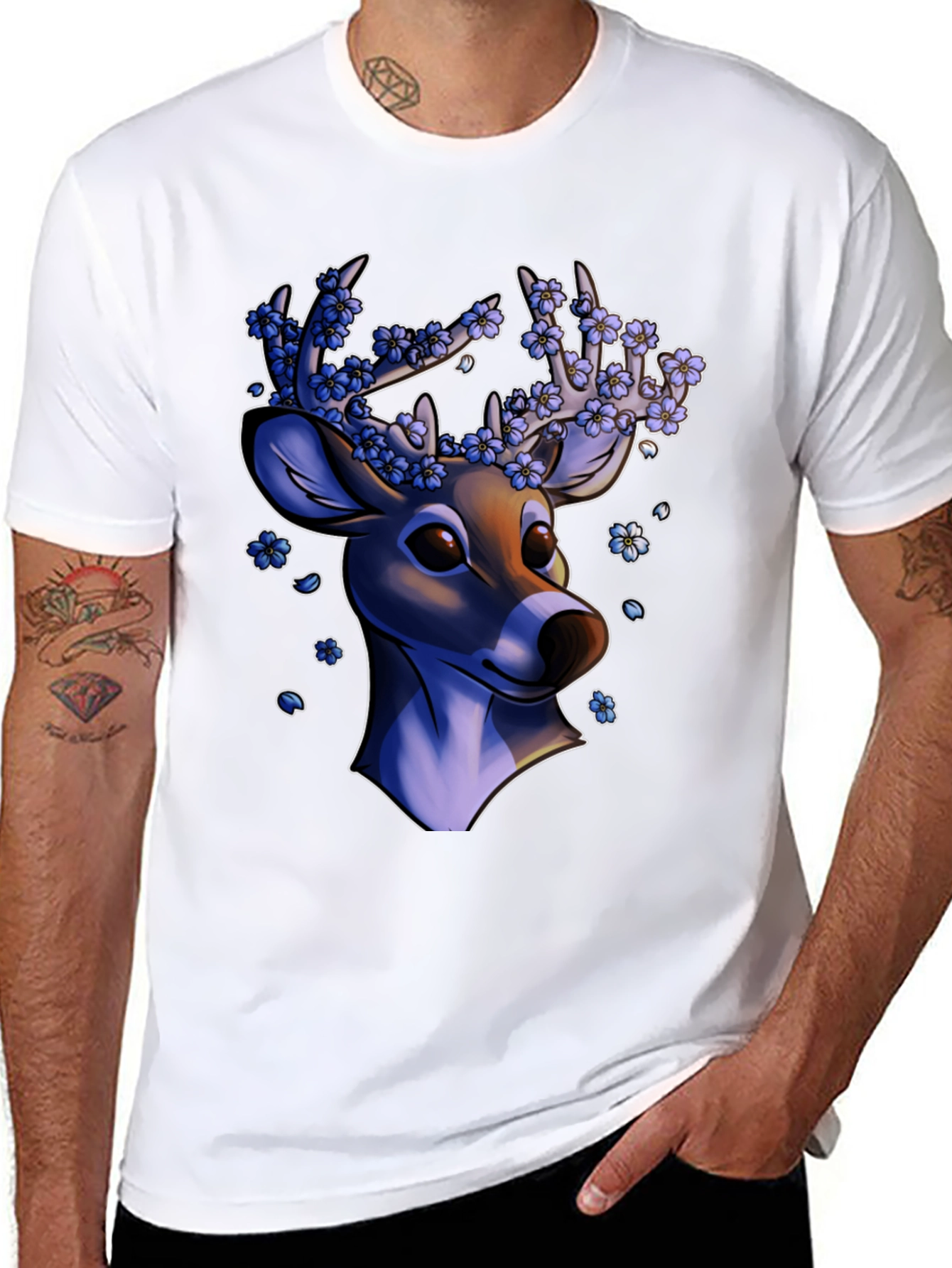 Floral Deer Graphic Tee - Black Unisex T-Shirt