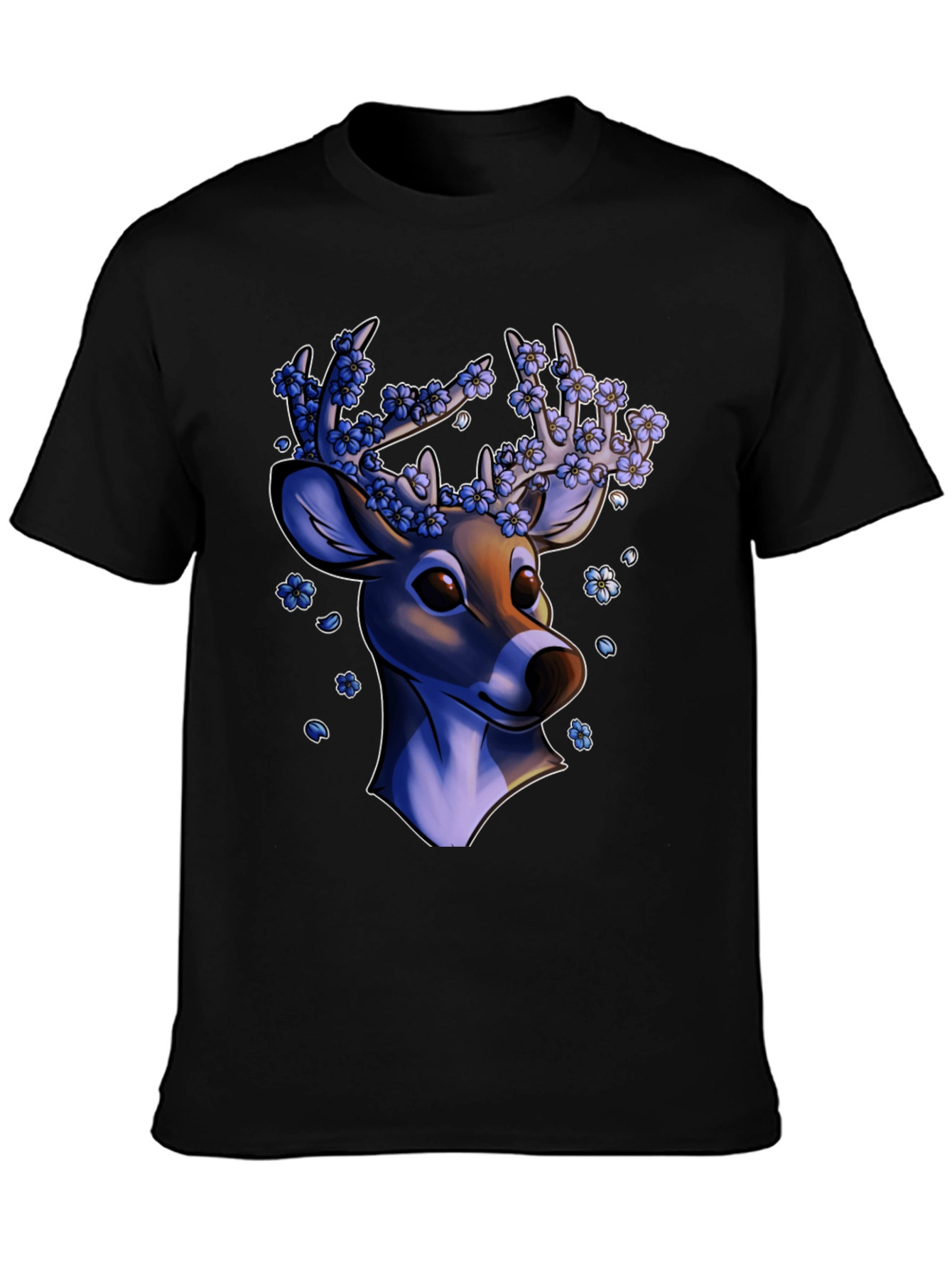 Floral Deer Graphic Tee - Black Unisex T-Shirt