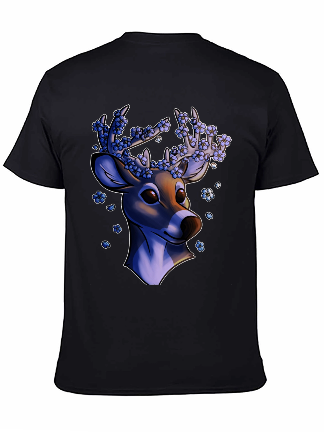 Floral Deer Graphic Tee - Black Unisex T-Shirt