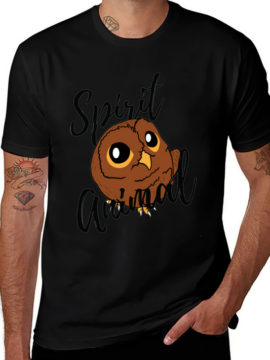 Spirit Animal Owl Graphic Tee - Black Cotton Blend T-Shirt