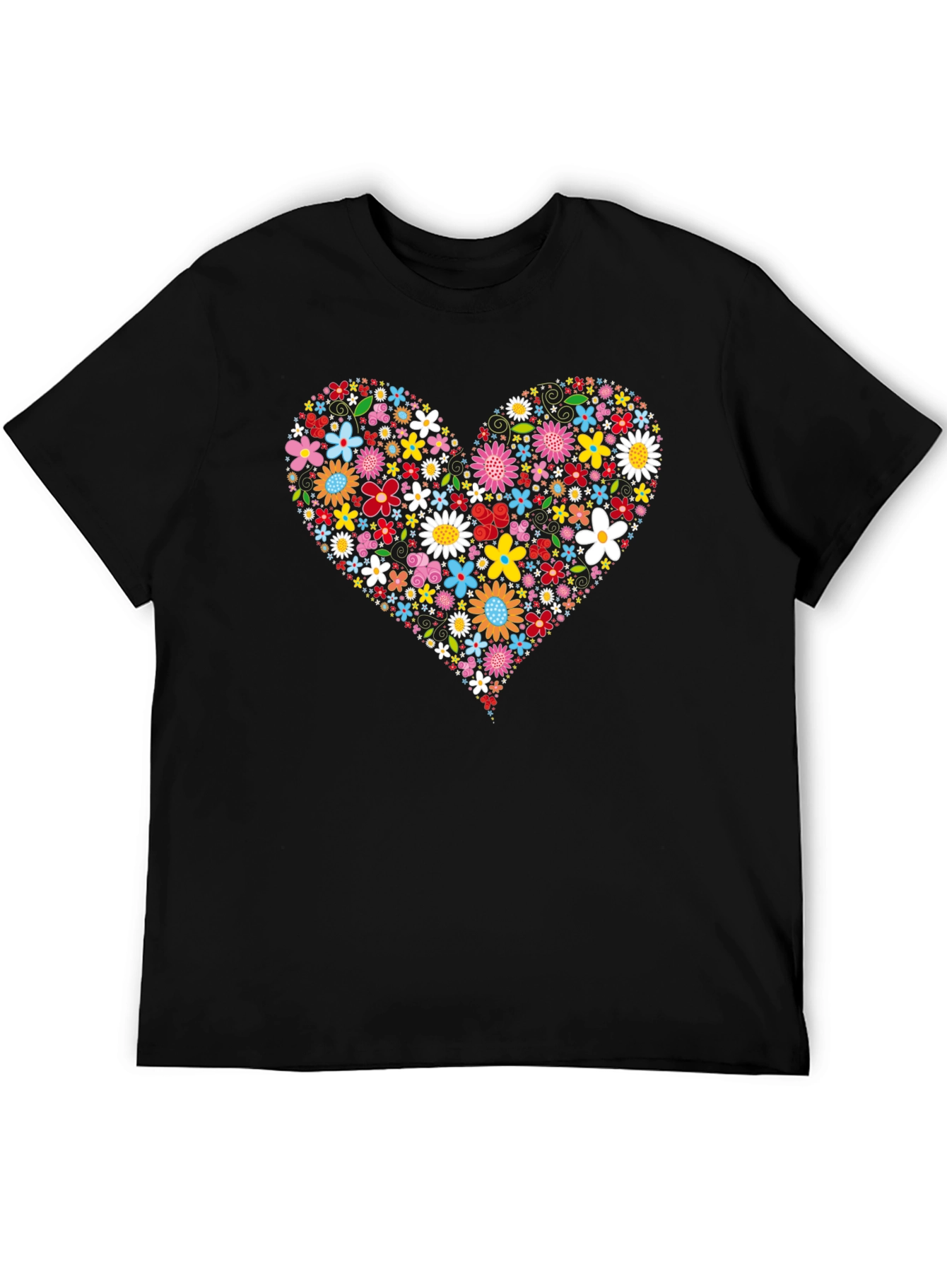 Floral Heart Graphic T-Shirt - Black