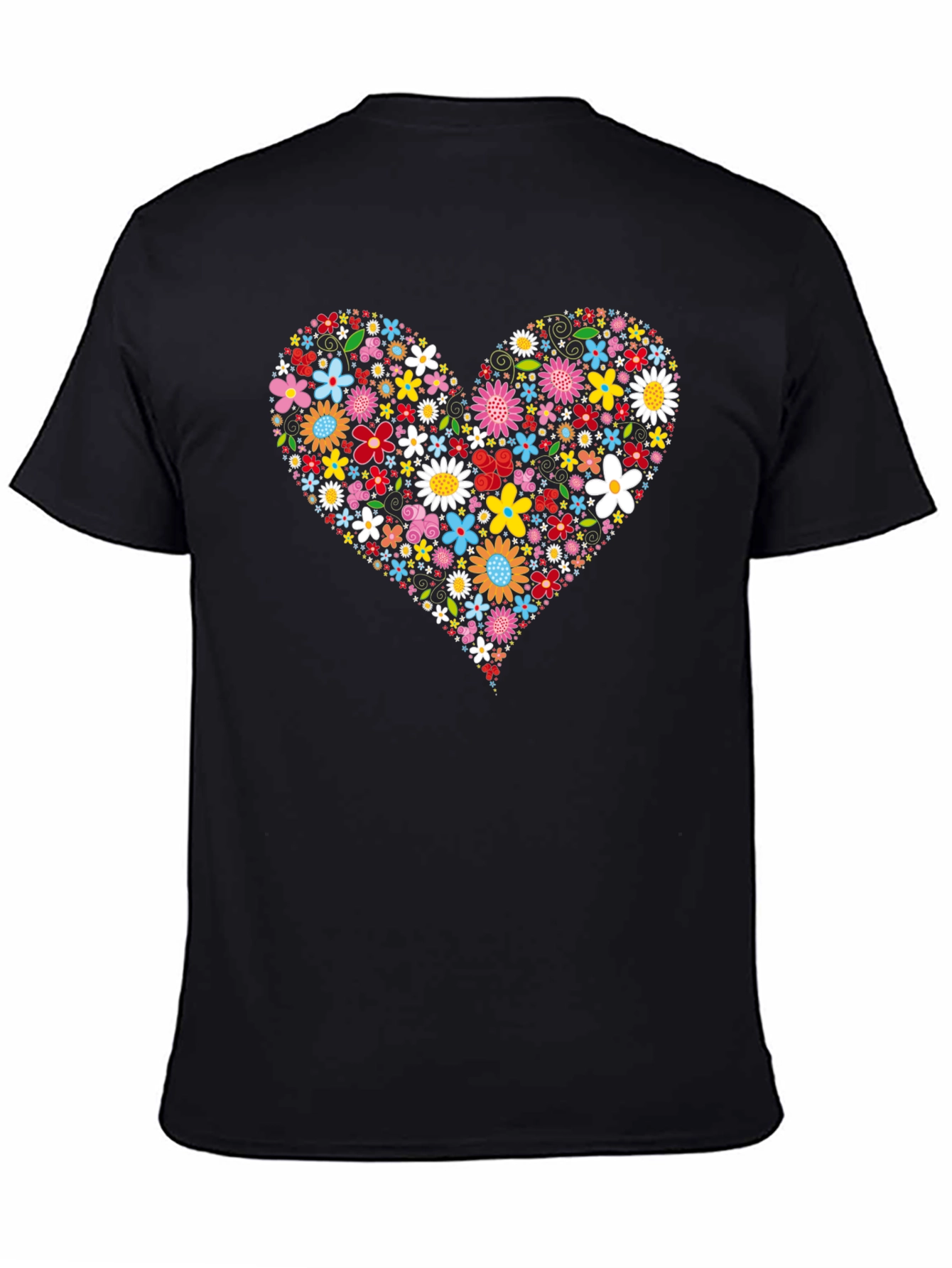 Floral Heart Graphic T-Shirt - Black