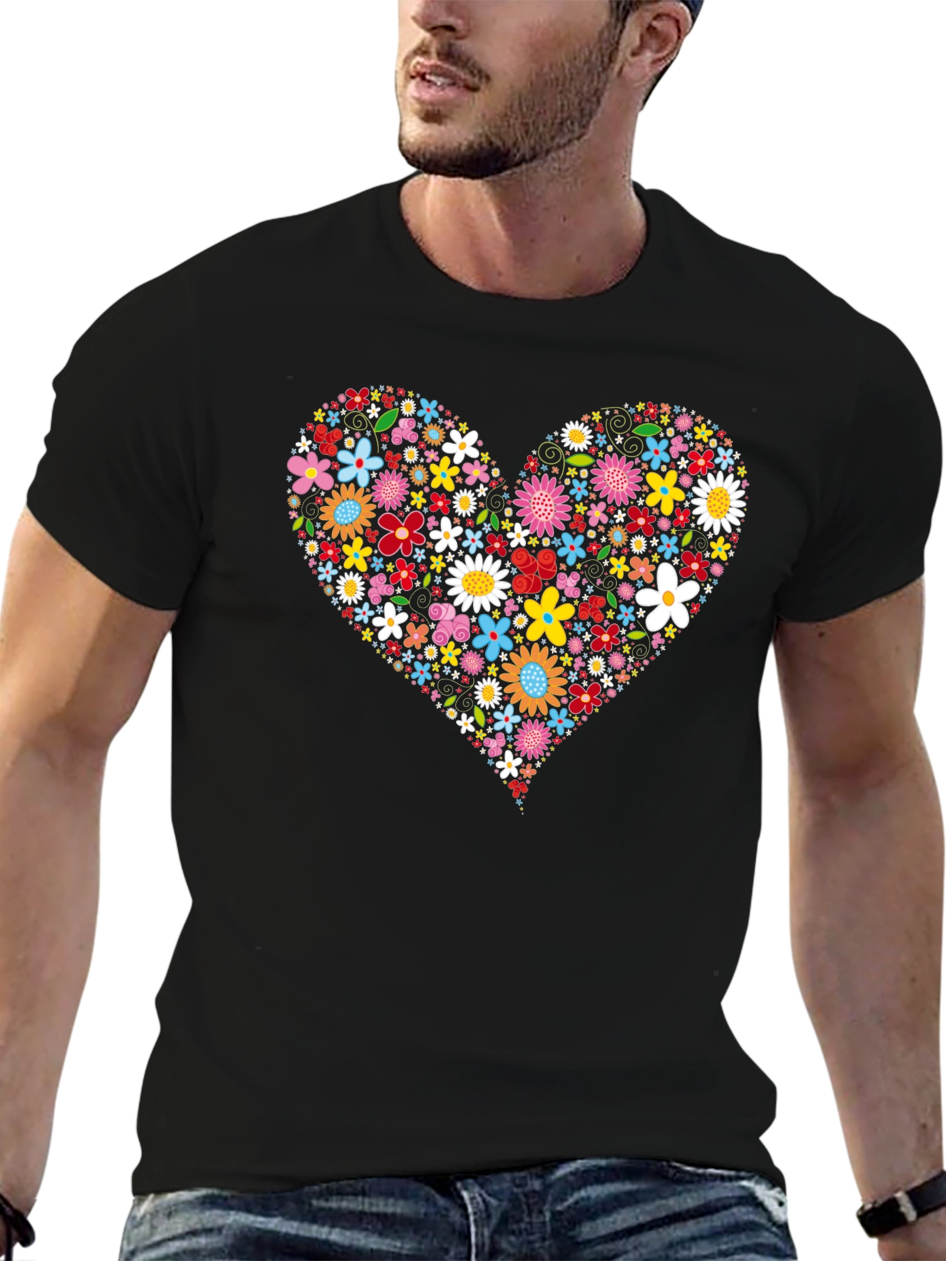 Floral Heart Graphic T-Shirt - Black