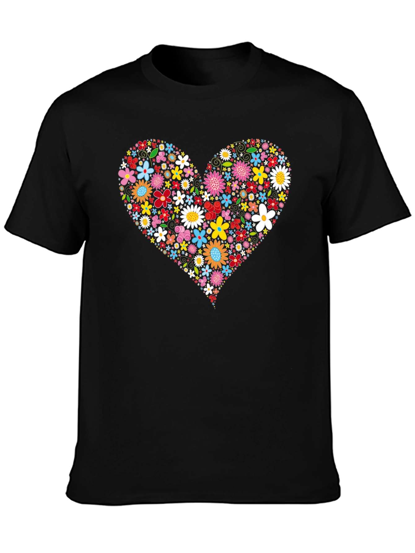 Floral Heart Graphic T-Shirt - Black