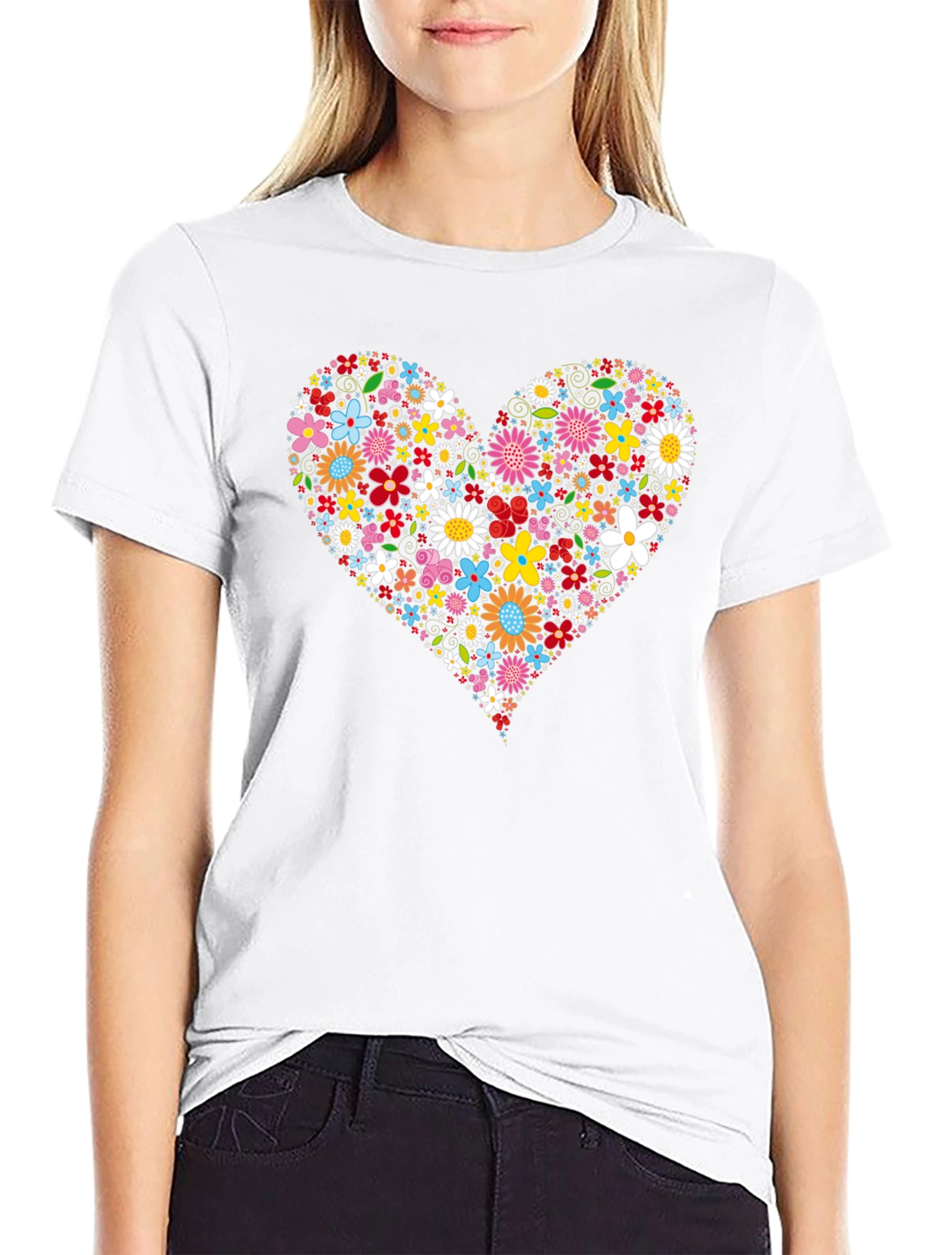 Floral Heart Graphic T-Shirt - Black