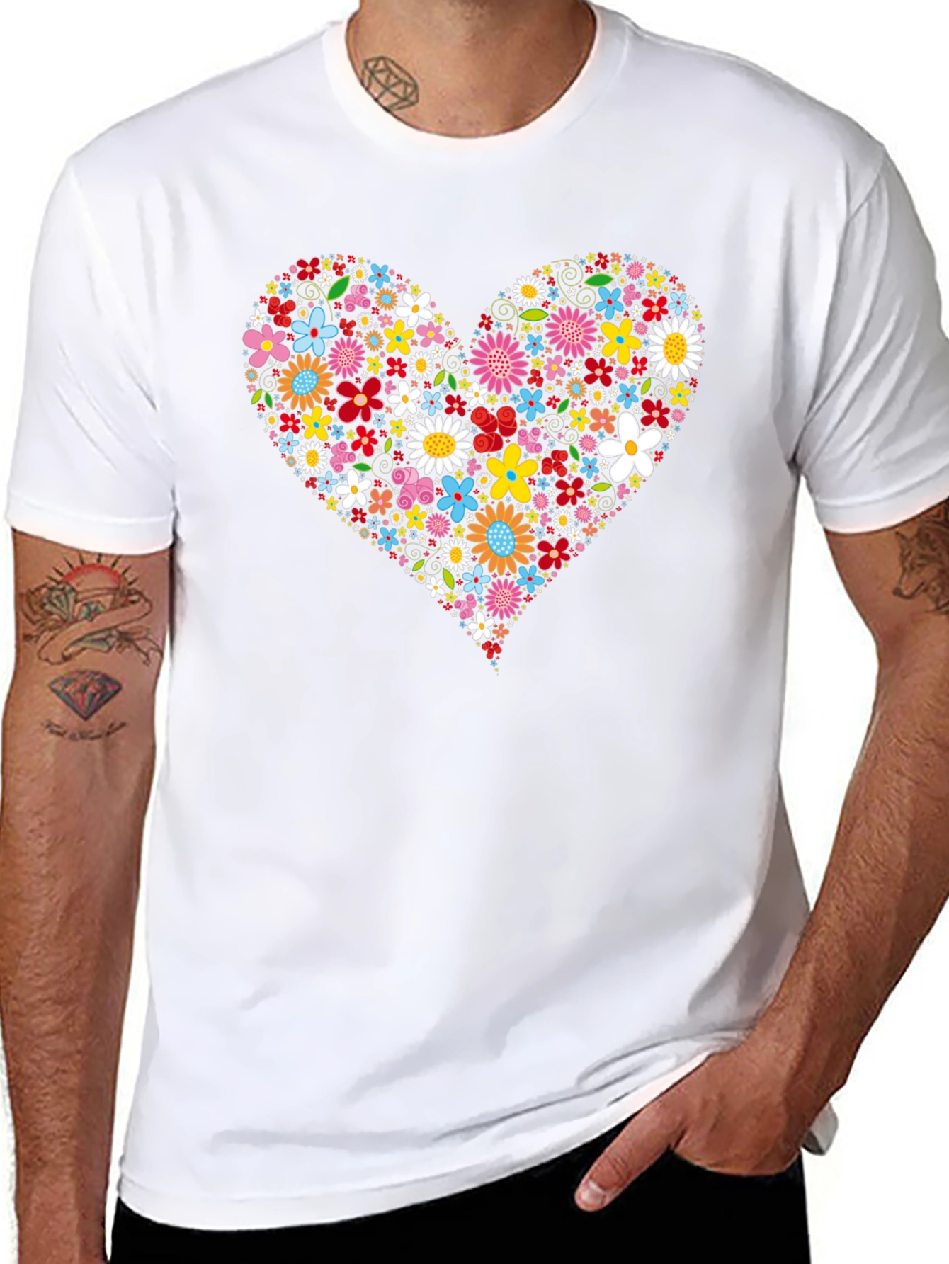 Floral Heart Graphic T-Shirt - Black
